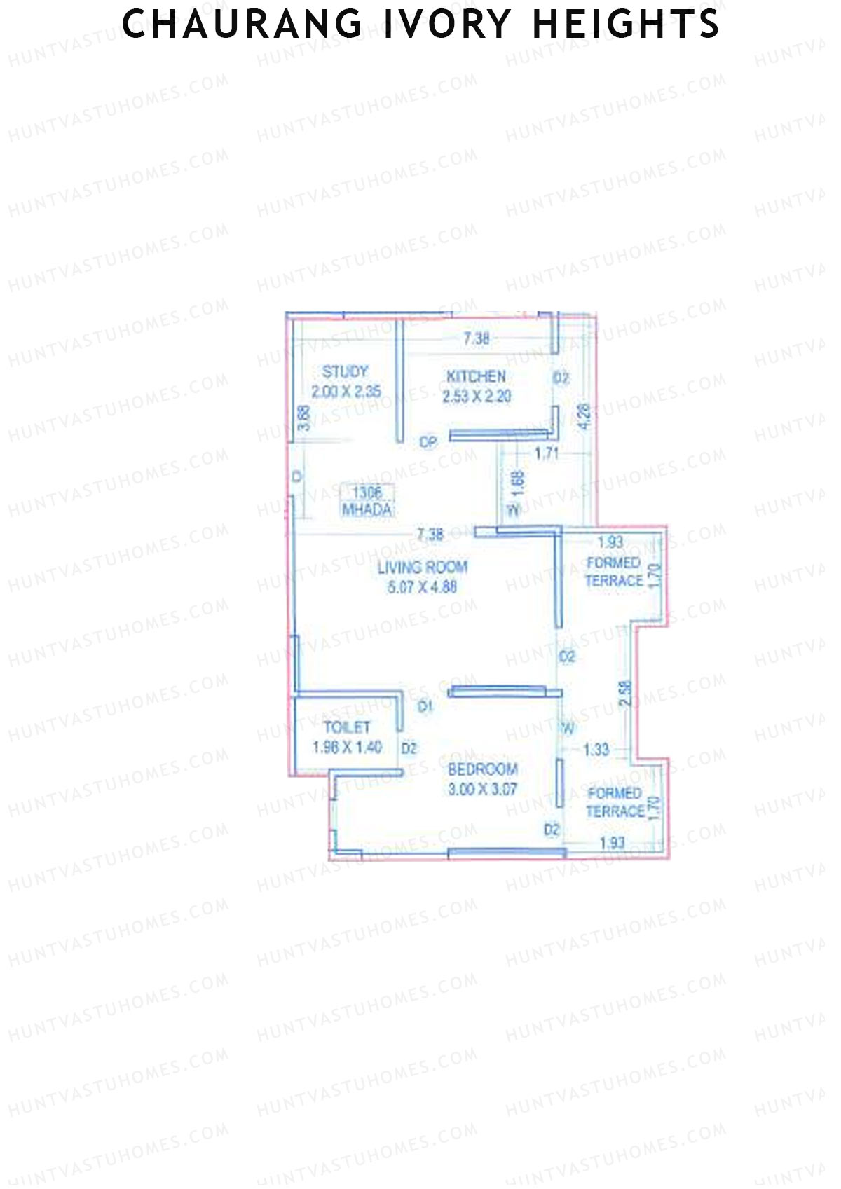 Chaurang Ivory Heights, Wing C, Unit 6, 1BHK, Carpet Area 534   sq ft 