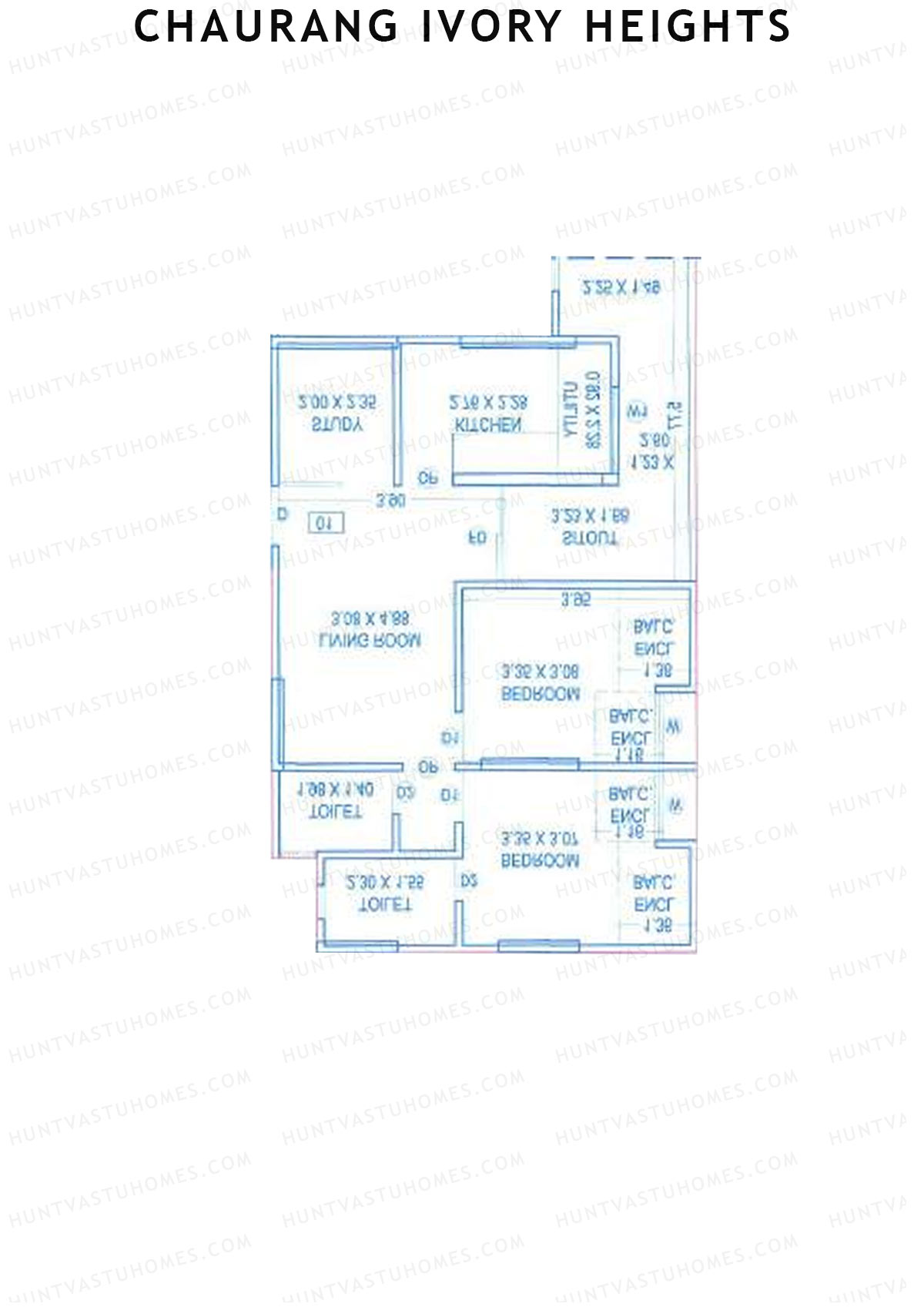 Chaurang Ivory Heights, Wing C, Unit 6, 2BHK, Carpet Area 815   sq ft 
