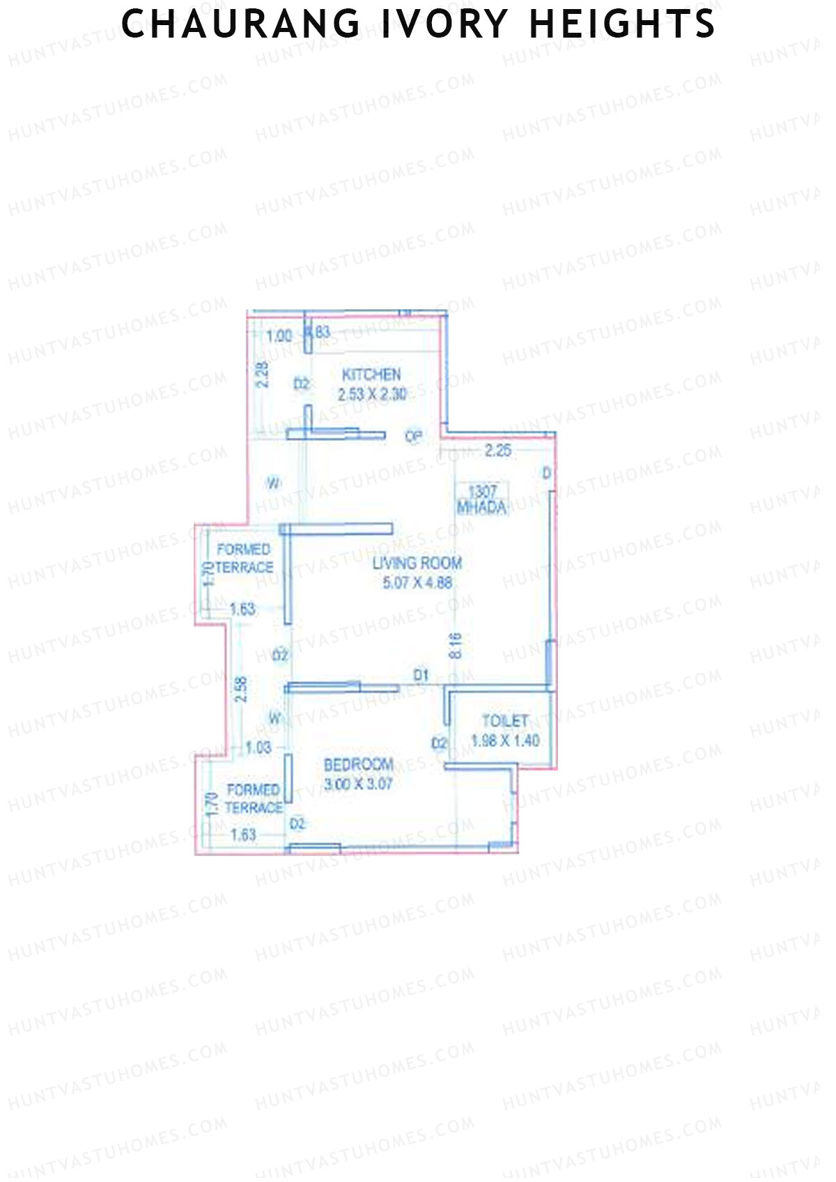 Chaurang Ivory Heights, Wing C, Unit 7, 1BHK, Carpet Area 487   sq ft 