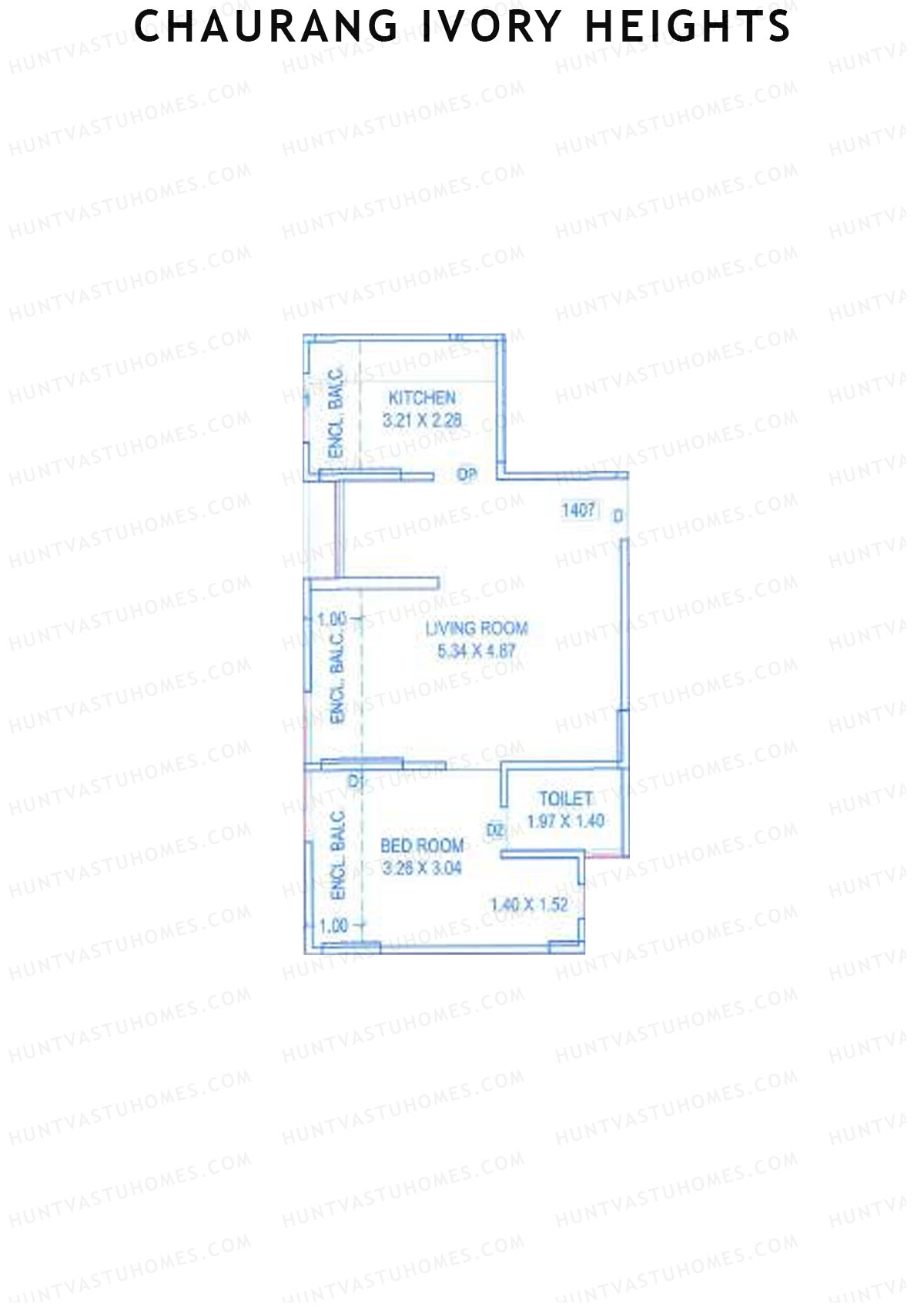 Chaurang Ivory Heights, Wing C, Unit 7, 1BHK, Carpet Area 520   sq ft 