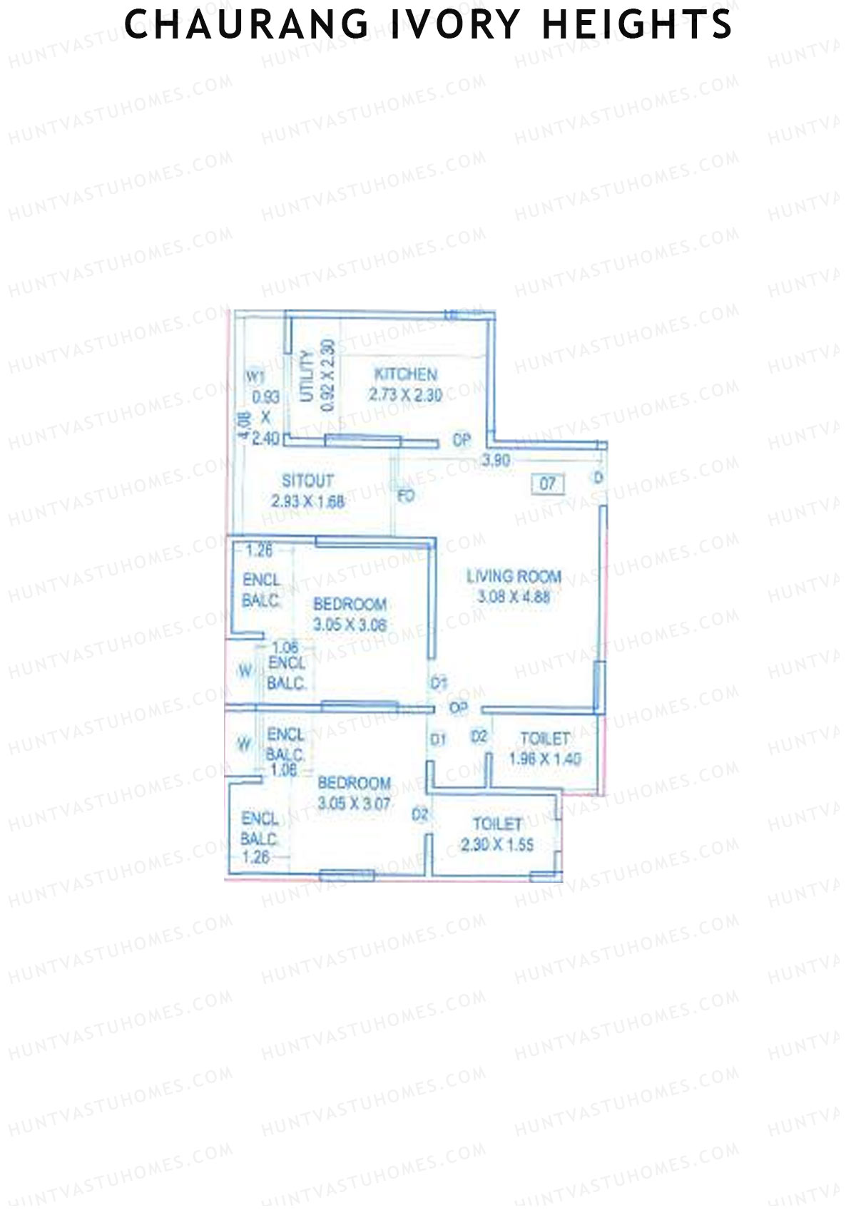 Chaurang Ivory Heights, Wing C, Unit 7, 2BHK, Carpet Area 681   sq ft 
