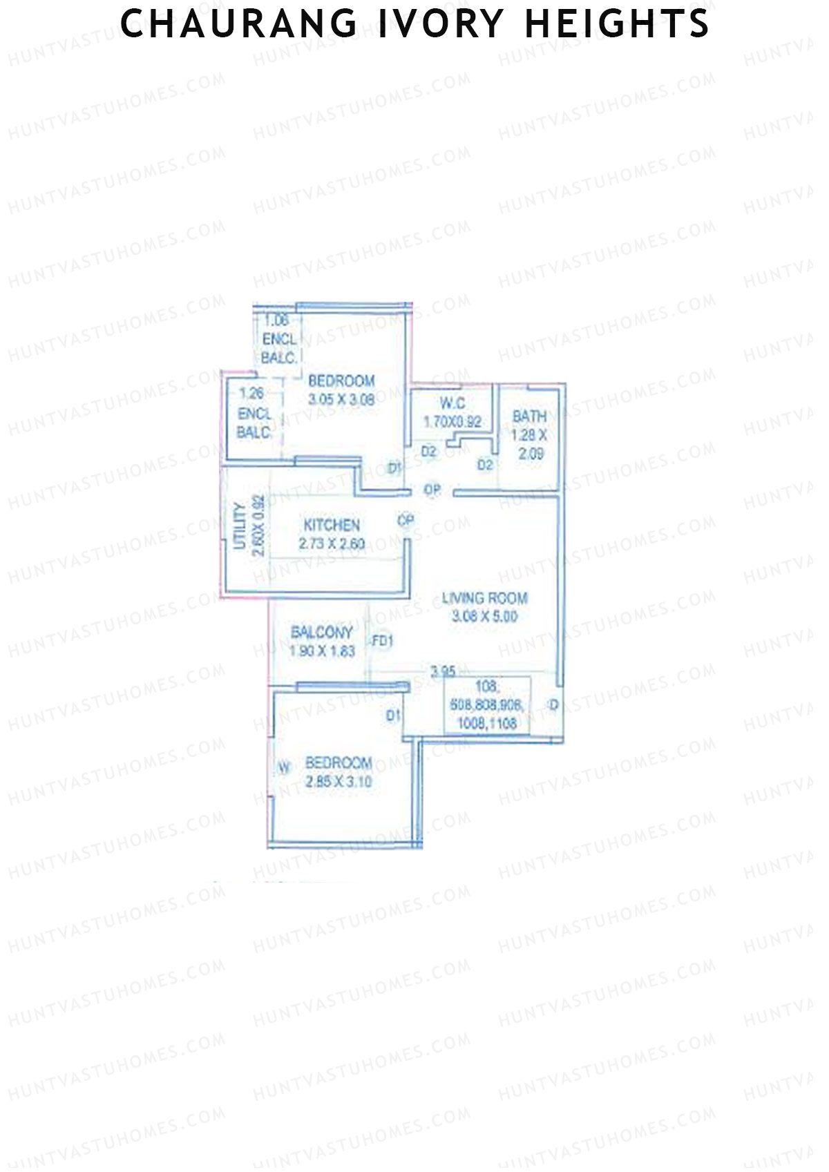 Chaurang Ivory Heights, Wing C, Unit 8, 2BHK, Carpet Area 616   sq ft 