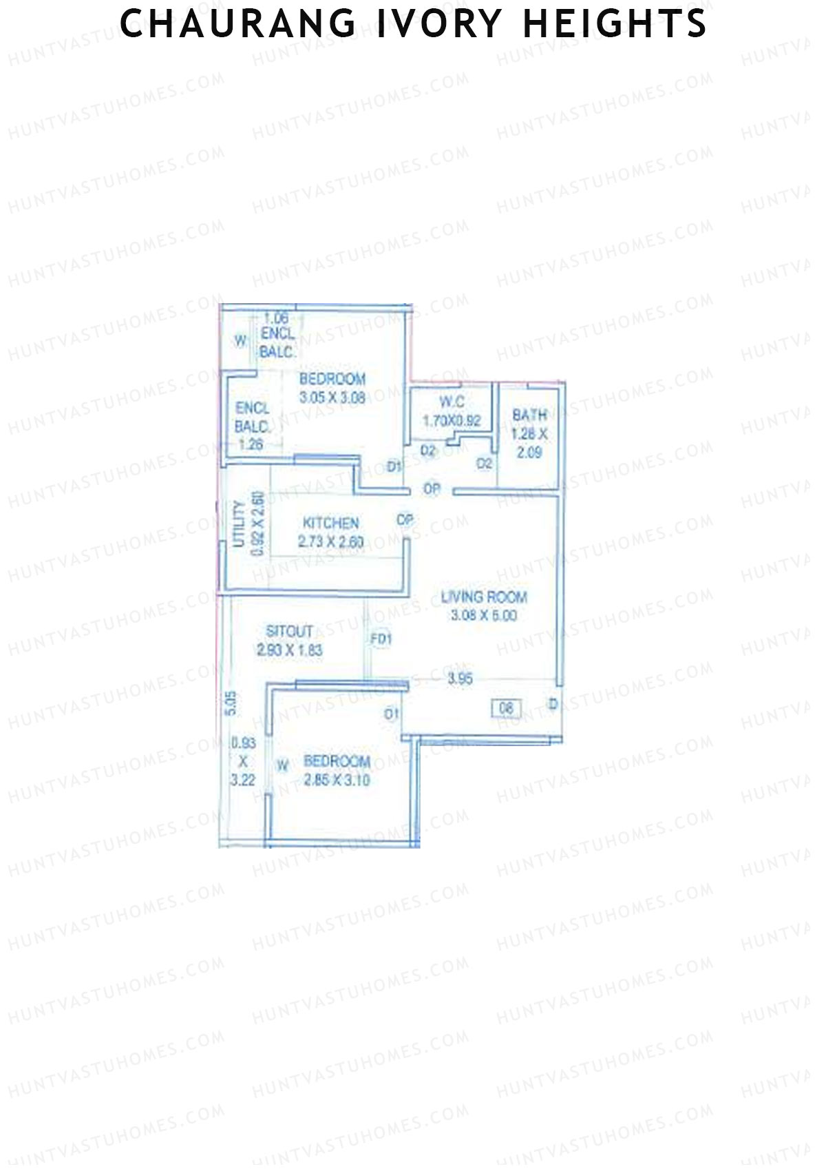 Chaurang Ivory Heights, Wing C, Unit 8, 2BHK, Carpet Area 675   sq ft 