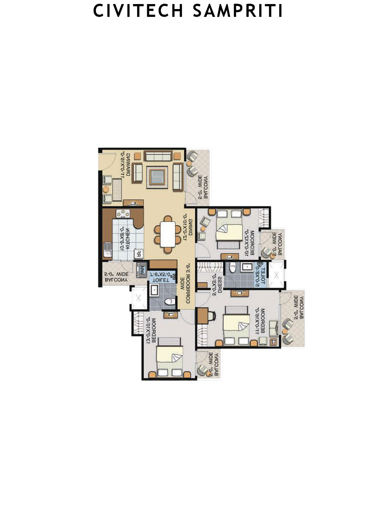 Civitech Sampriti Tower A Unit 1 (Type 3) Floor Plan