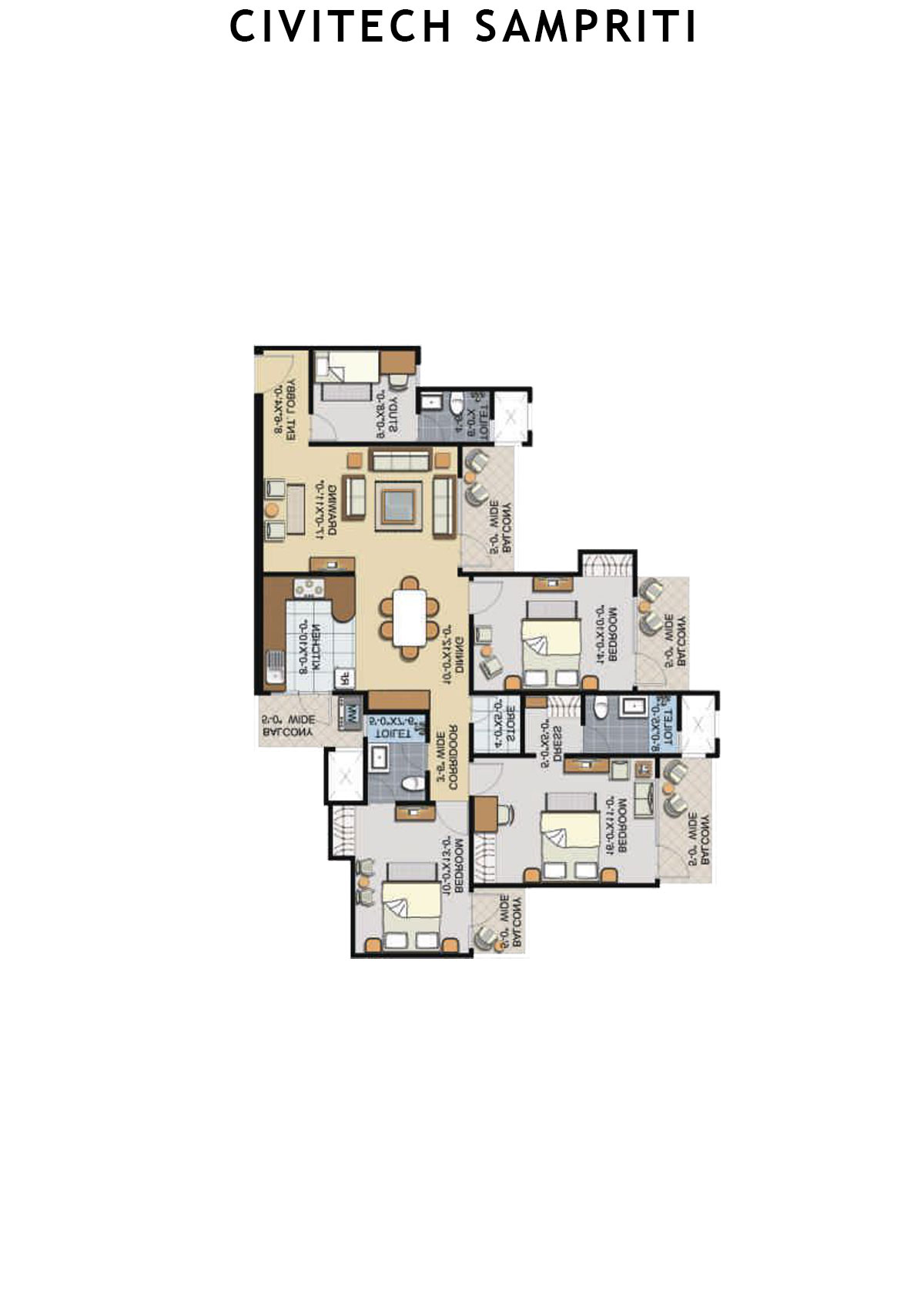 Civitech Sampriti Tower B Unit 1 (Type 2) Floor Plan
