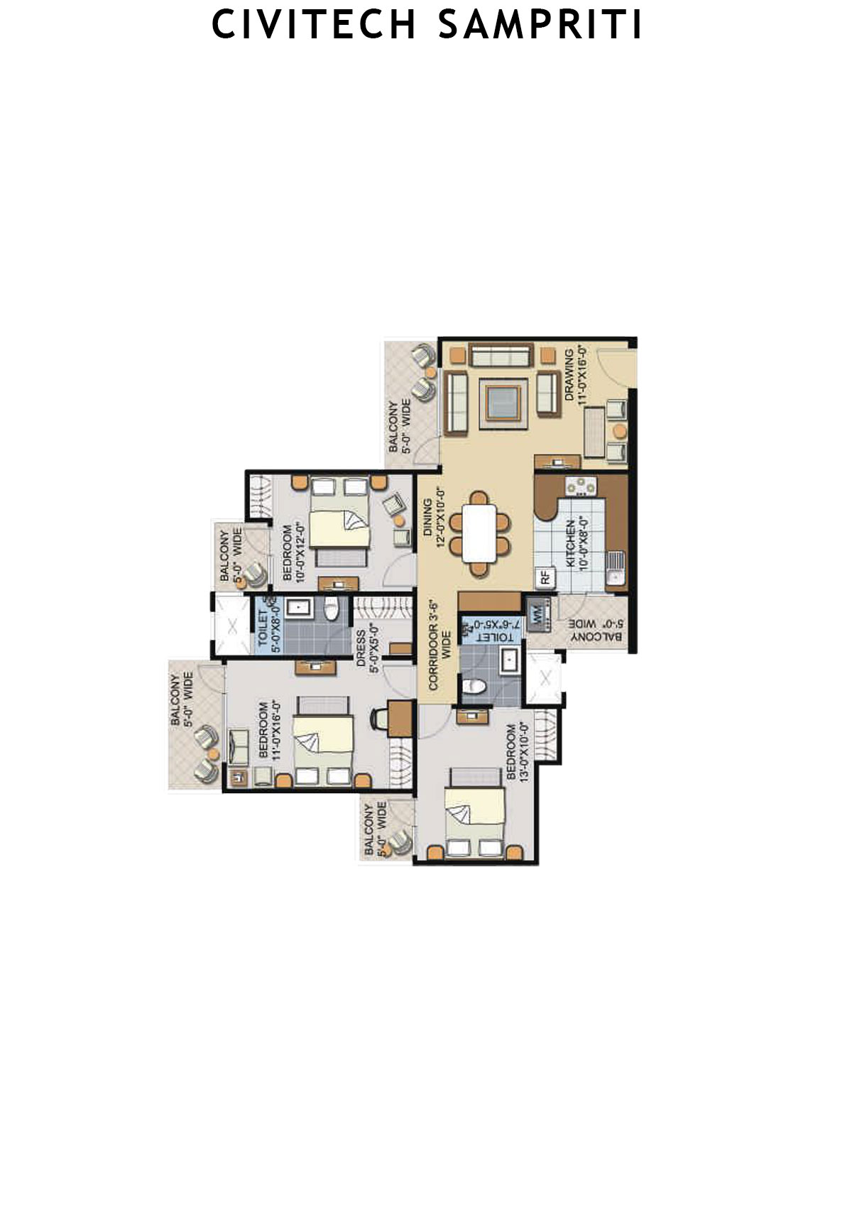 Civitech Sampriti Tower C Unit 2 (Type 3) Floor Plan