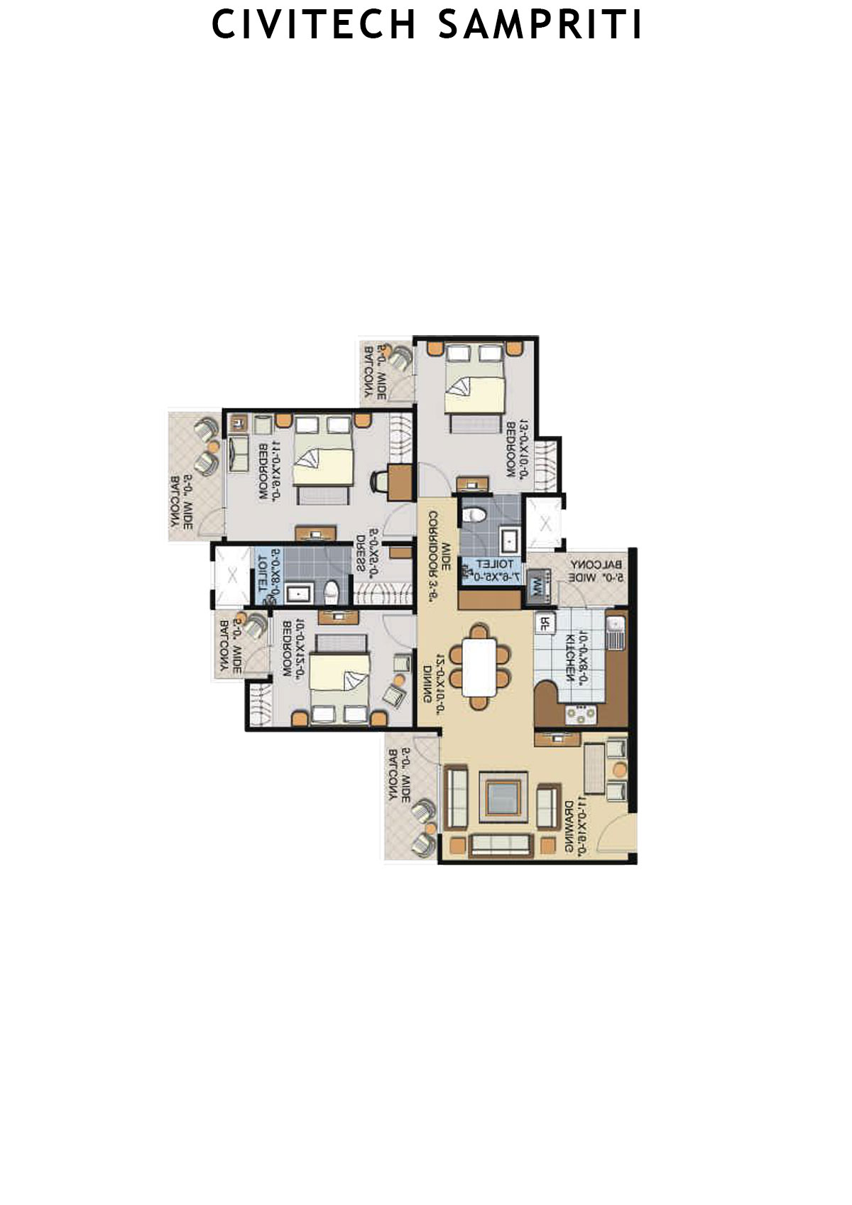 Civitech Sampriti Tower C Unit 3 (Type 3) Floor Plan