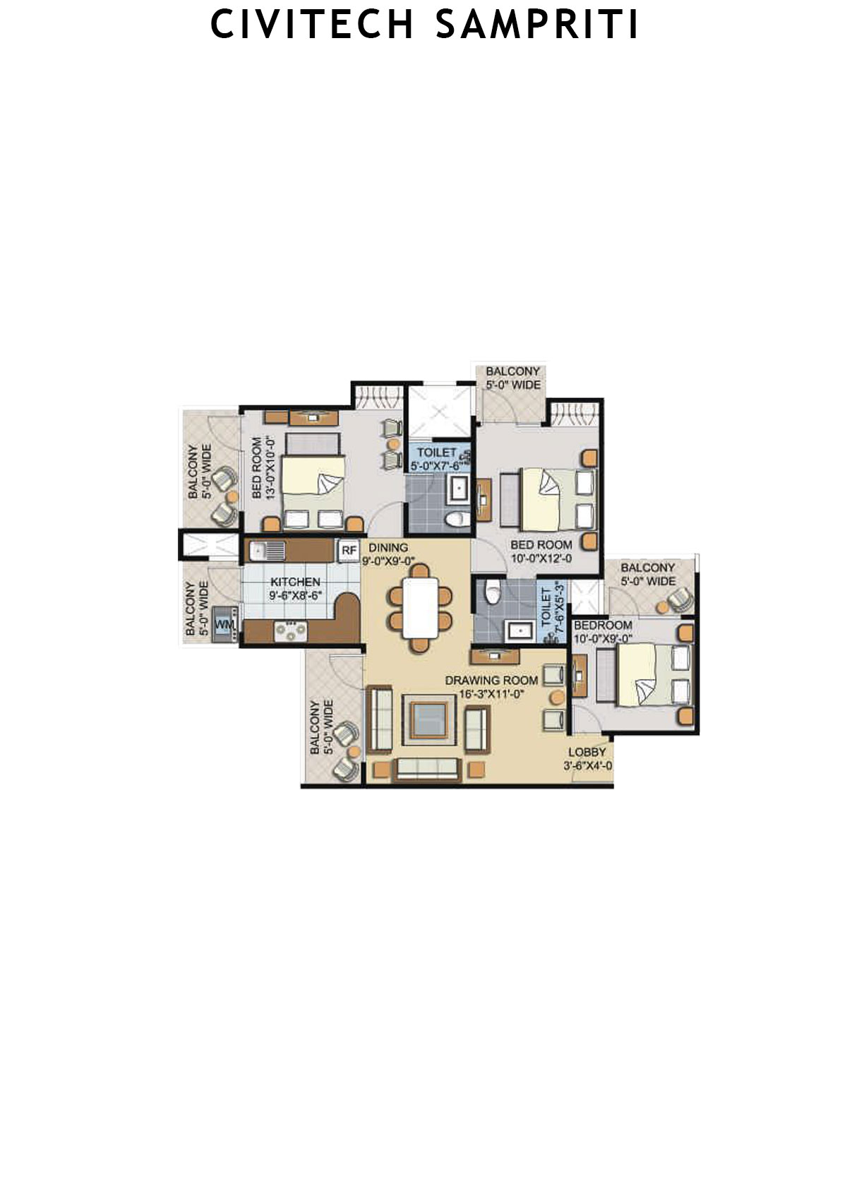 Civitech Sampriti Tower D Unit 4 (Type 4) Floor Plan