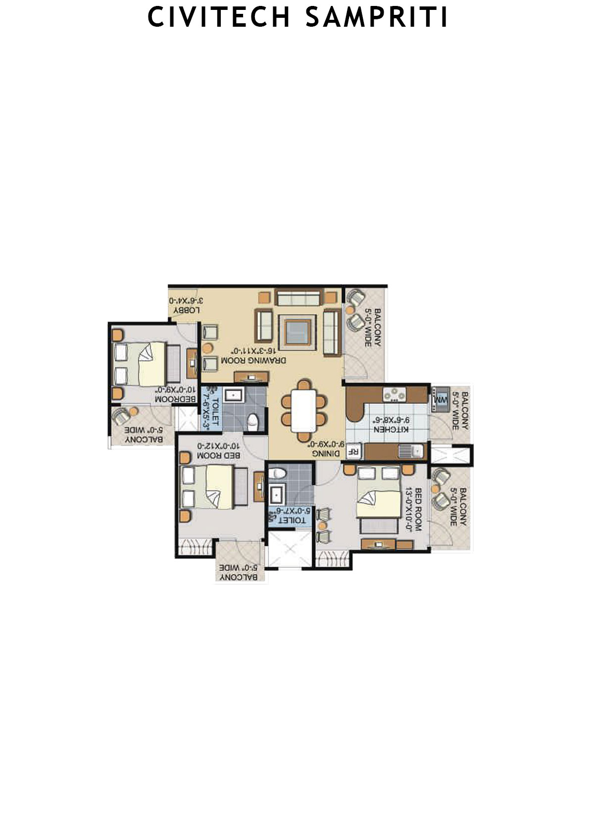Civitech Sampriti Tower E Unit 4 (Type 4) Floor Plan