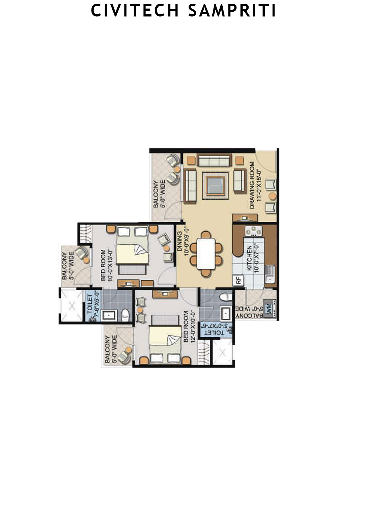 Civitech Sampriti Tower E Unit 6 (Type 5) Floor Plan