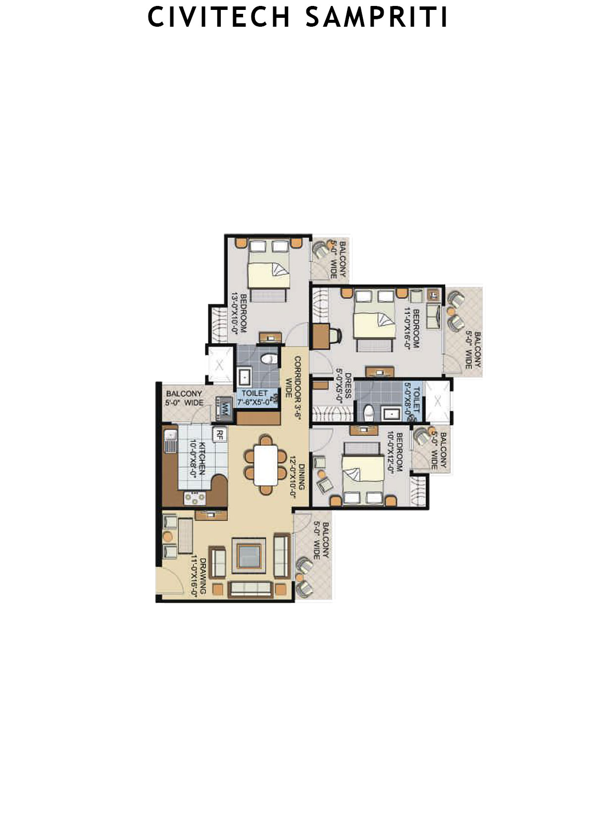 Civitech Sampriti Tower F Unit 2 (Type 3) Floor Plan