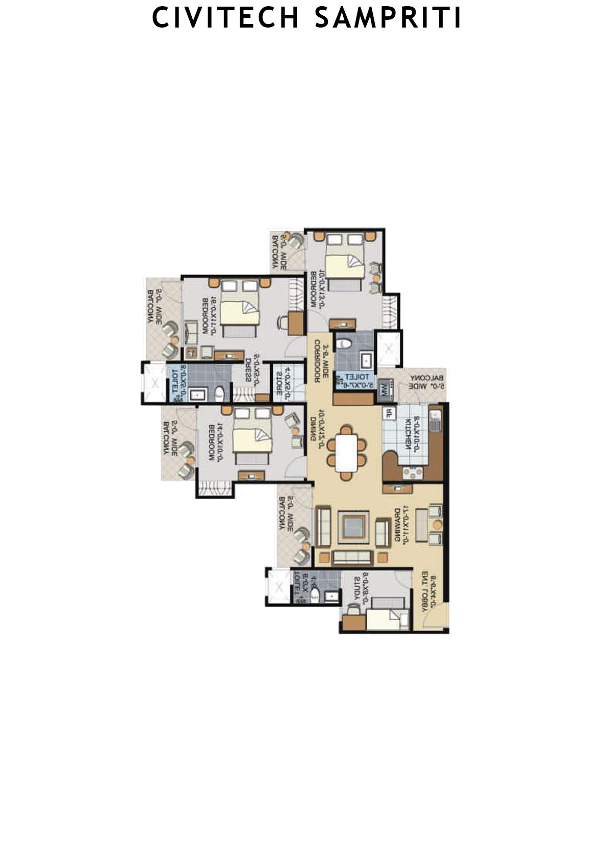 Civitech Sampriti Tower H Unit 1 (Type 2) Floor Plan
