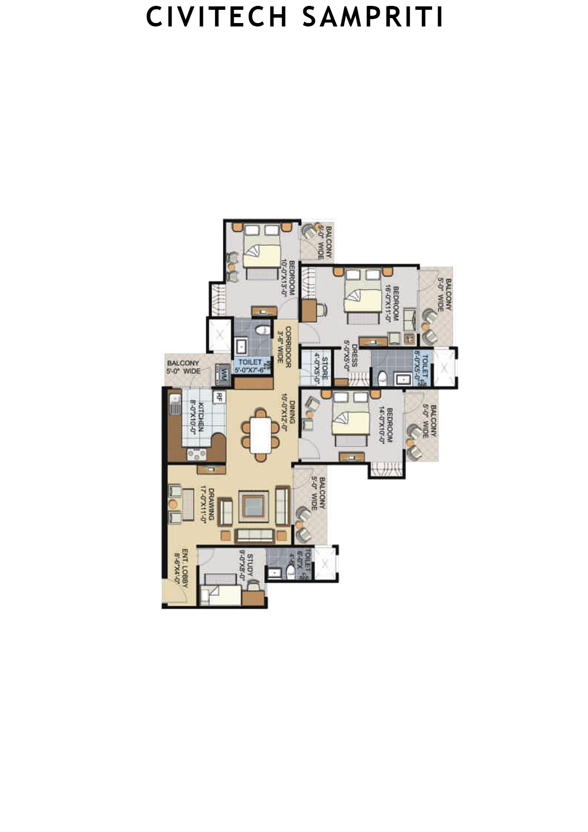 Civitech Sampriti Tower H Unit 2 (Type 2) Floor Plan