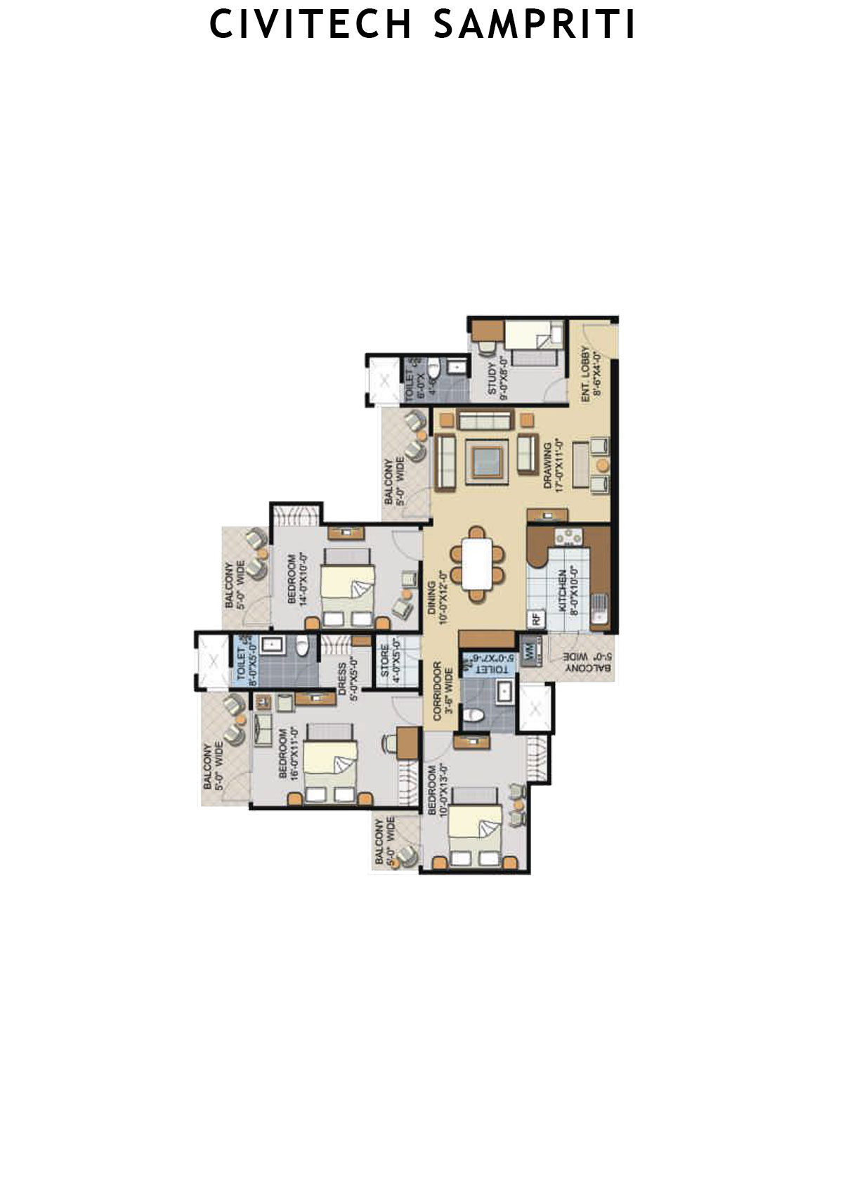 Civitech Sampriti Tower H Unit 4 (Type 2) Floor Plan
