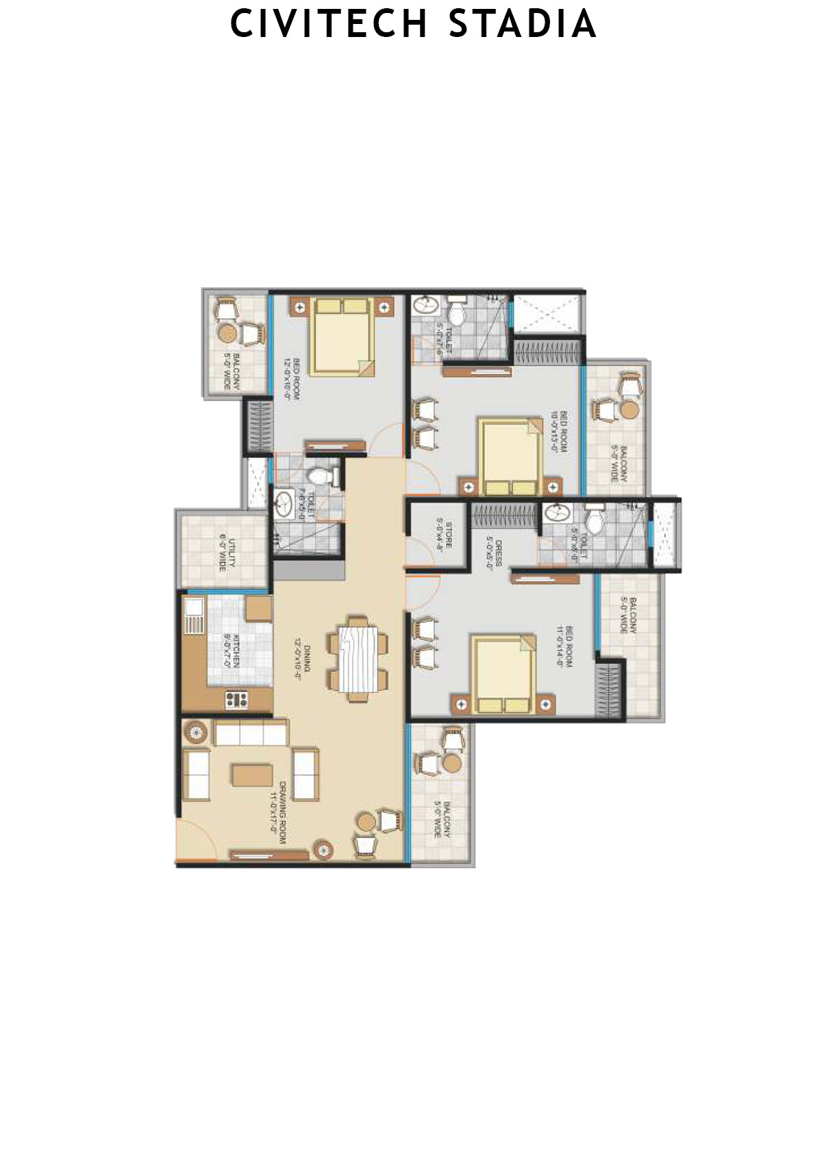 Civitech Stadia Tower B Unit 4 Floor Plan