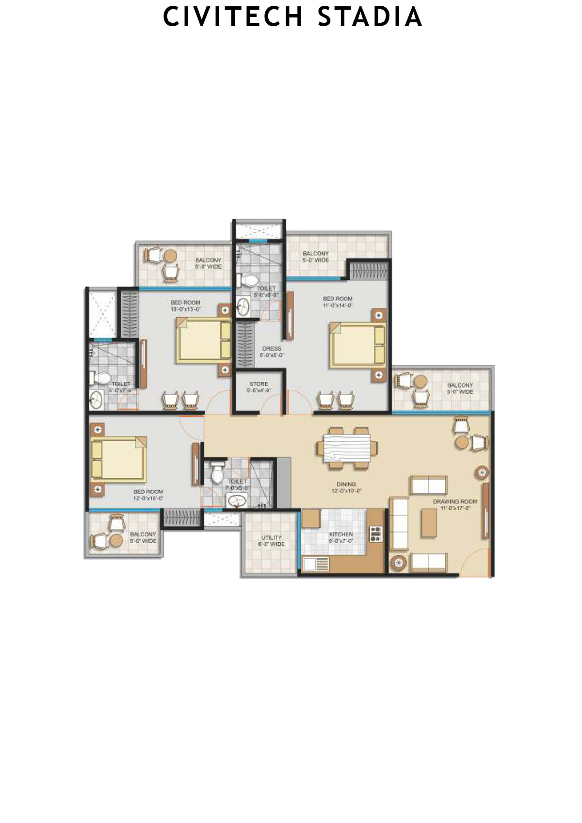 Civitech Stadia Tower F Unit 1 Floor Plan