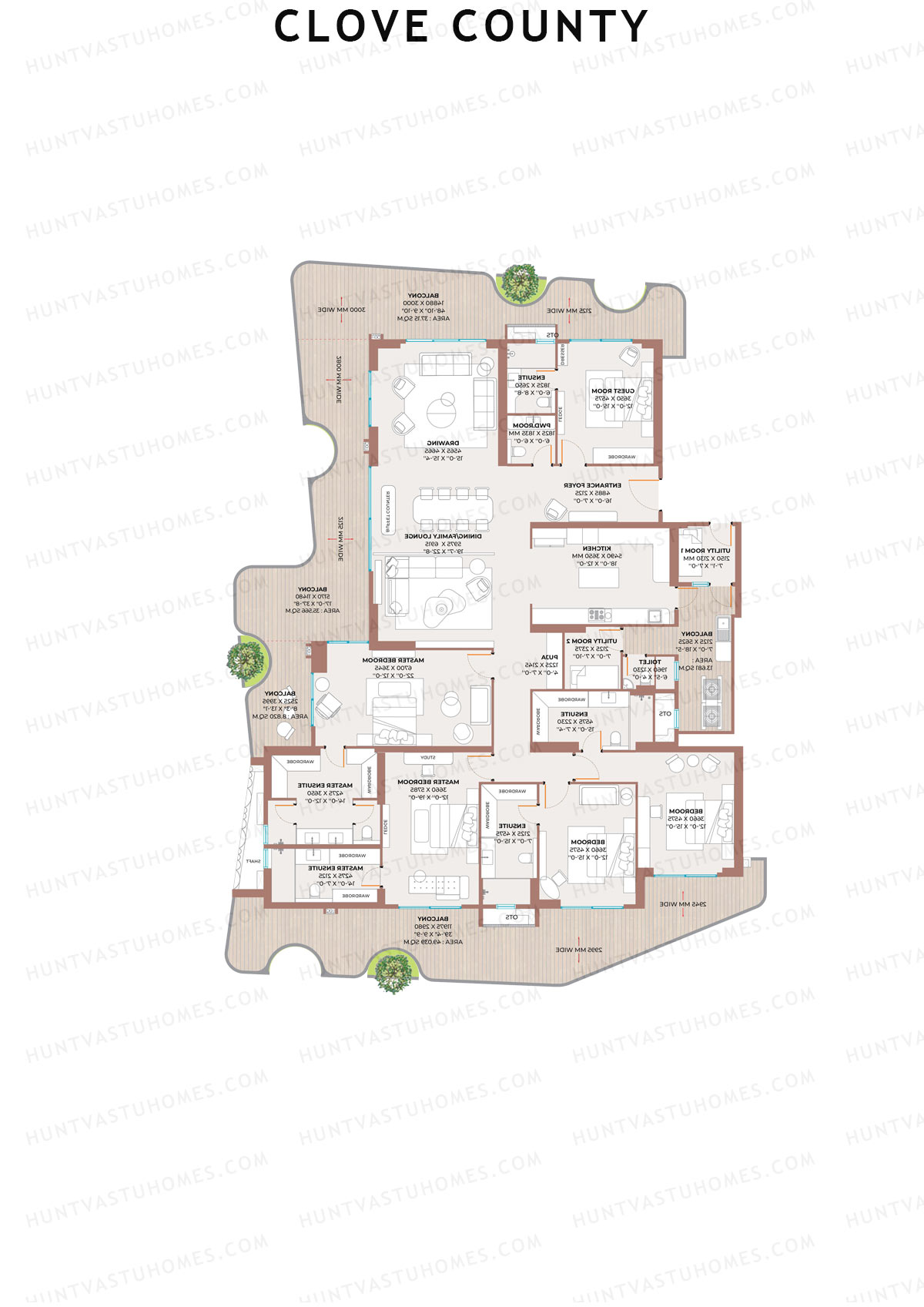 Clove County Tower B Unit 1 Floor Plan