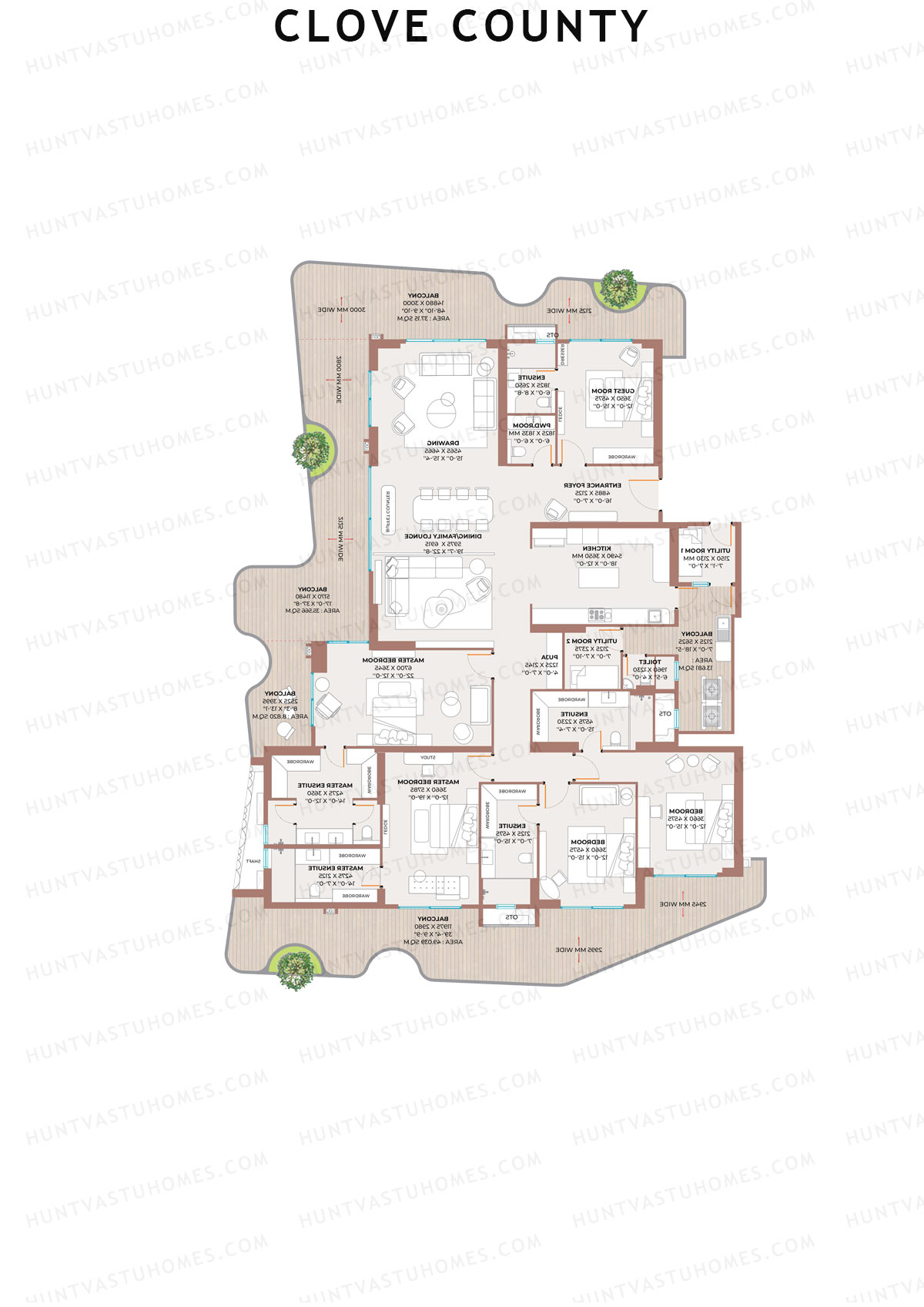 Clove County Tower B Unit 1 Floor Plan