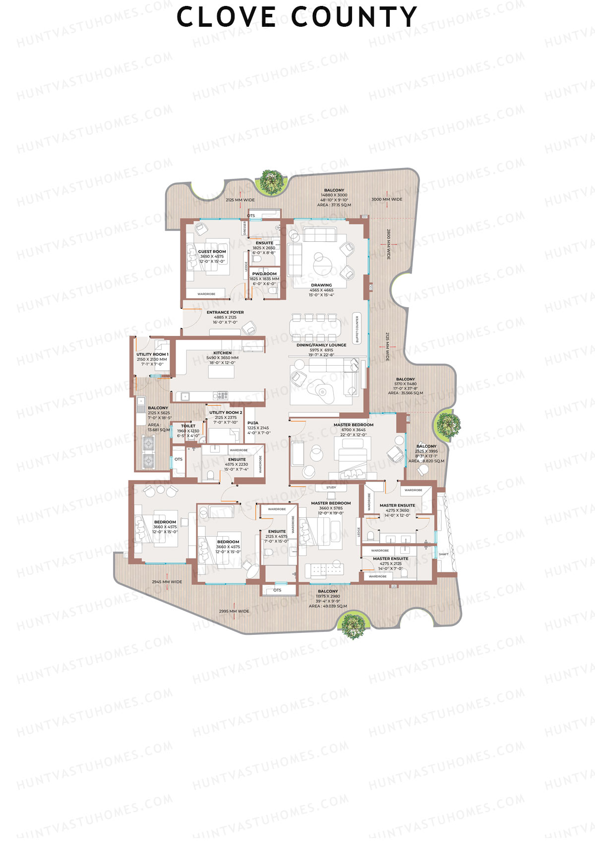Clove County Tower B Unit 2 Floor Plan