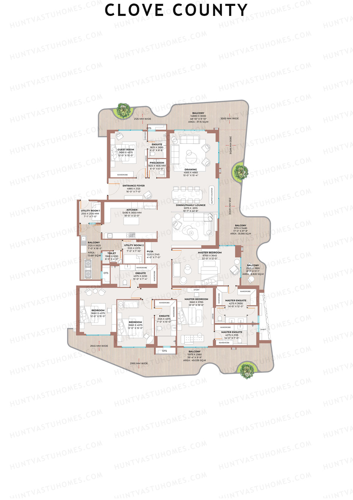 Clove County Tower B Unit 2 Floor Plan