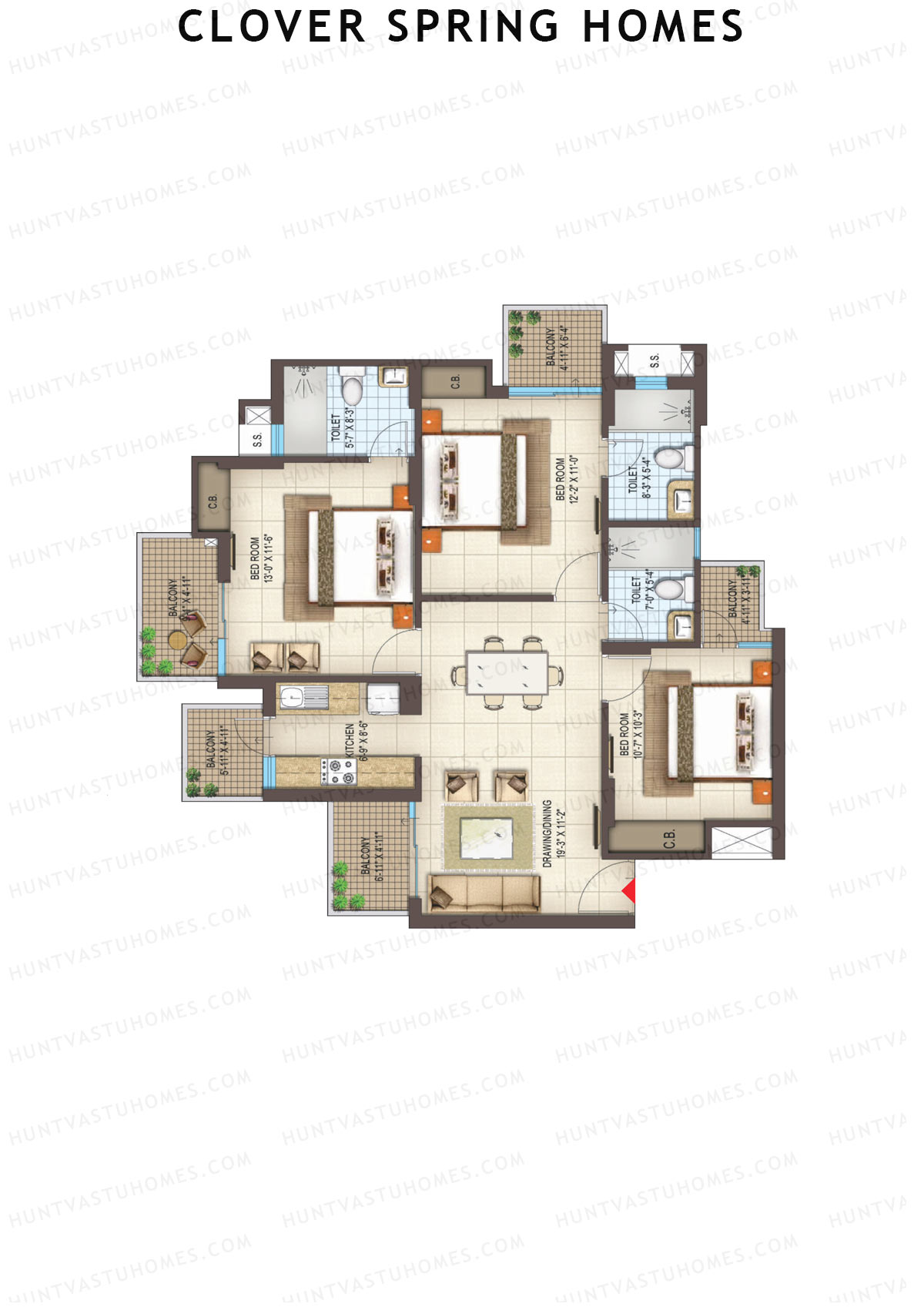 Clover Spring Homes Tower B Unit 1 Floor Plan