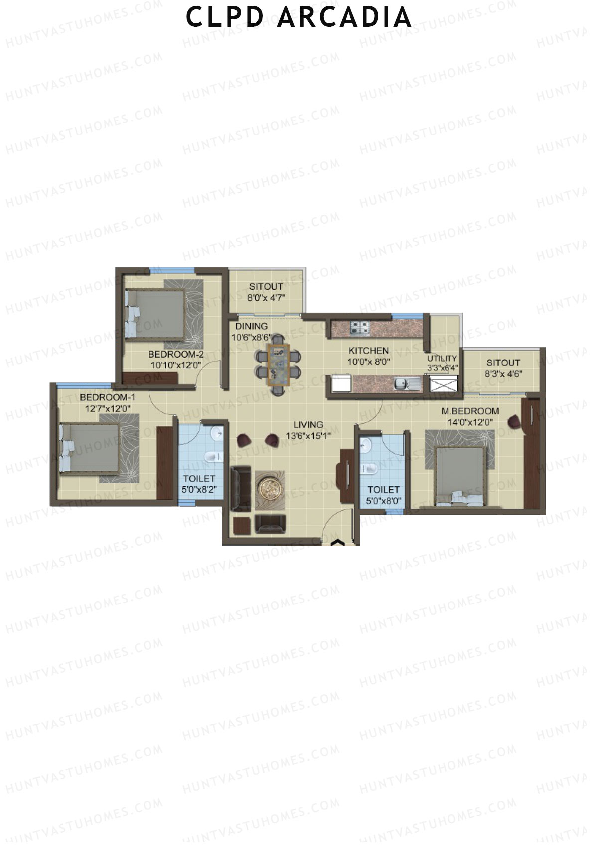 CLPD Arcadia Block 1 Wing A Unit 1 Floor Plan