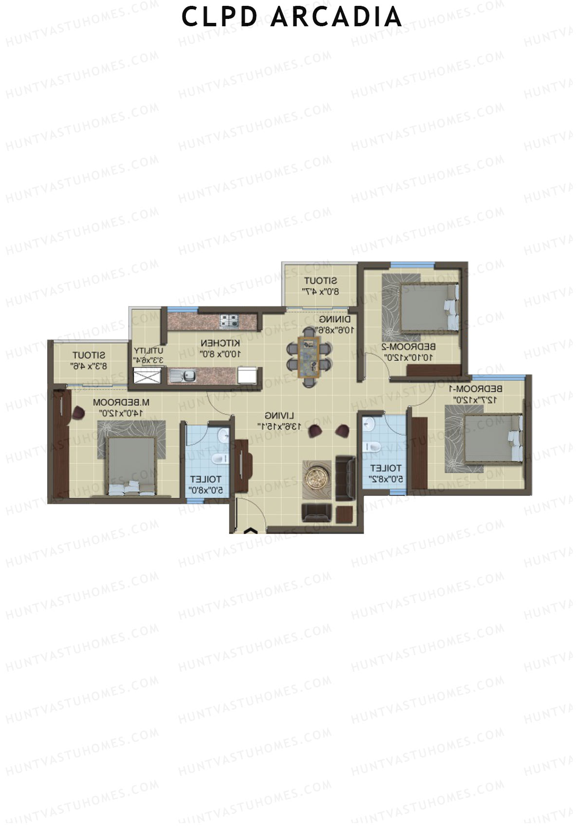 CLPD Arcadia Block 1 Wing B Unit 2 Floor Plan