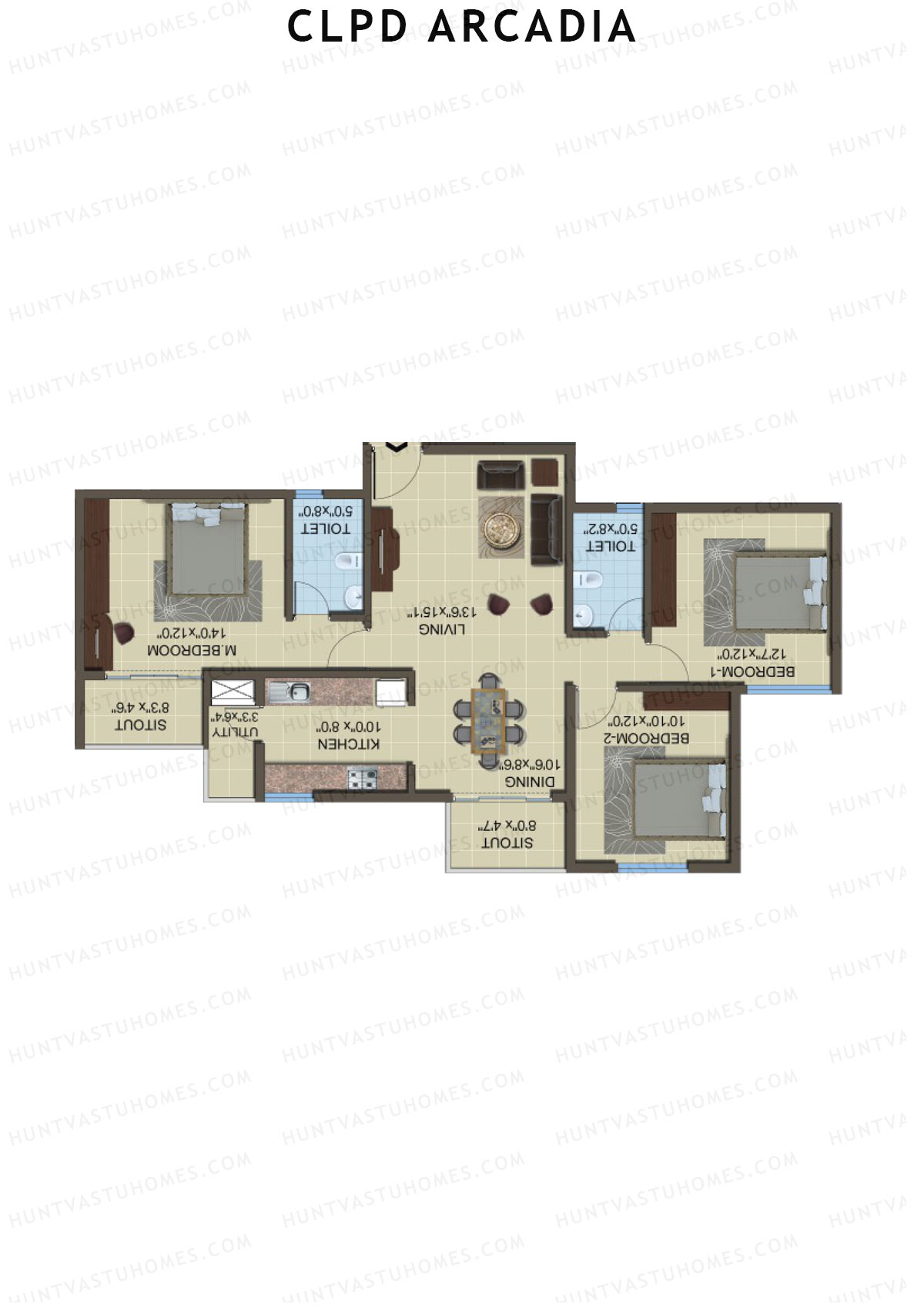 CLPD Arcadia Block 1 Wing B Unit 3 Floor Plan