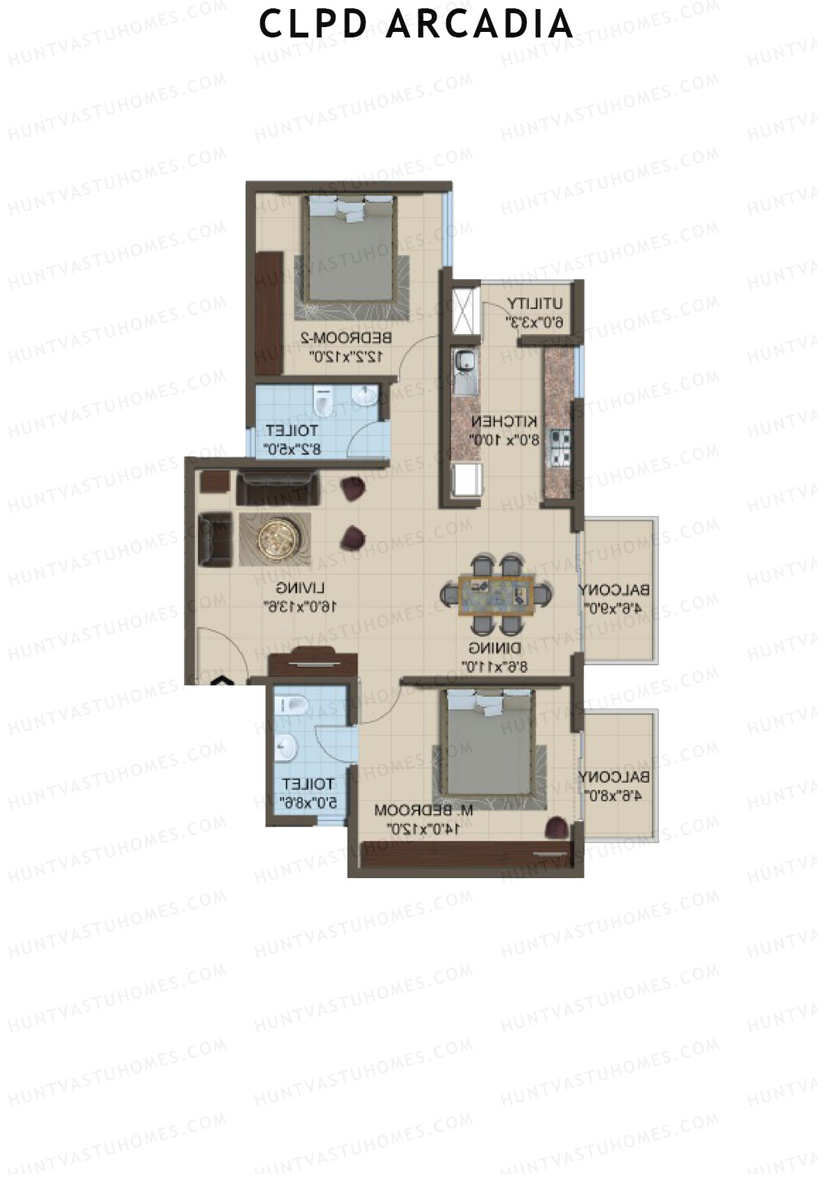 CLPD Arcadia Block 2 Wing F Unit 2 Floor Plan