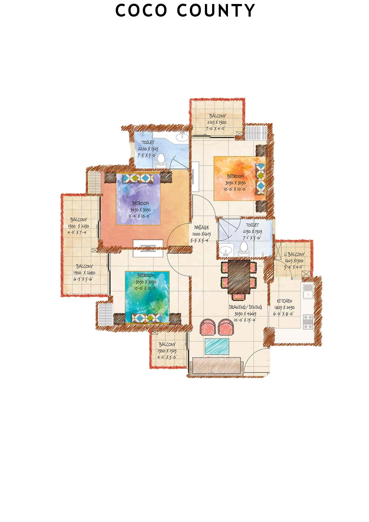 Coco County Tower B Unit 1 (Type 2) Floor Plan