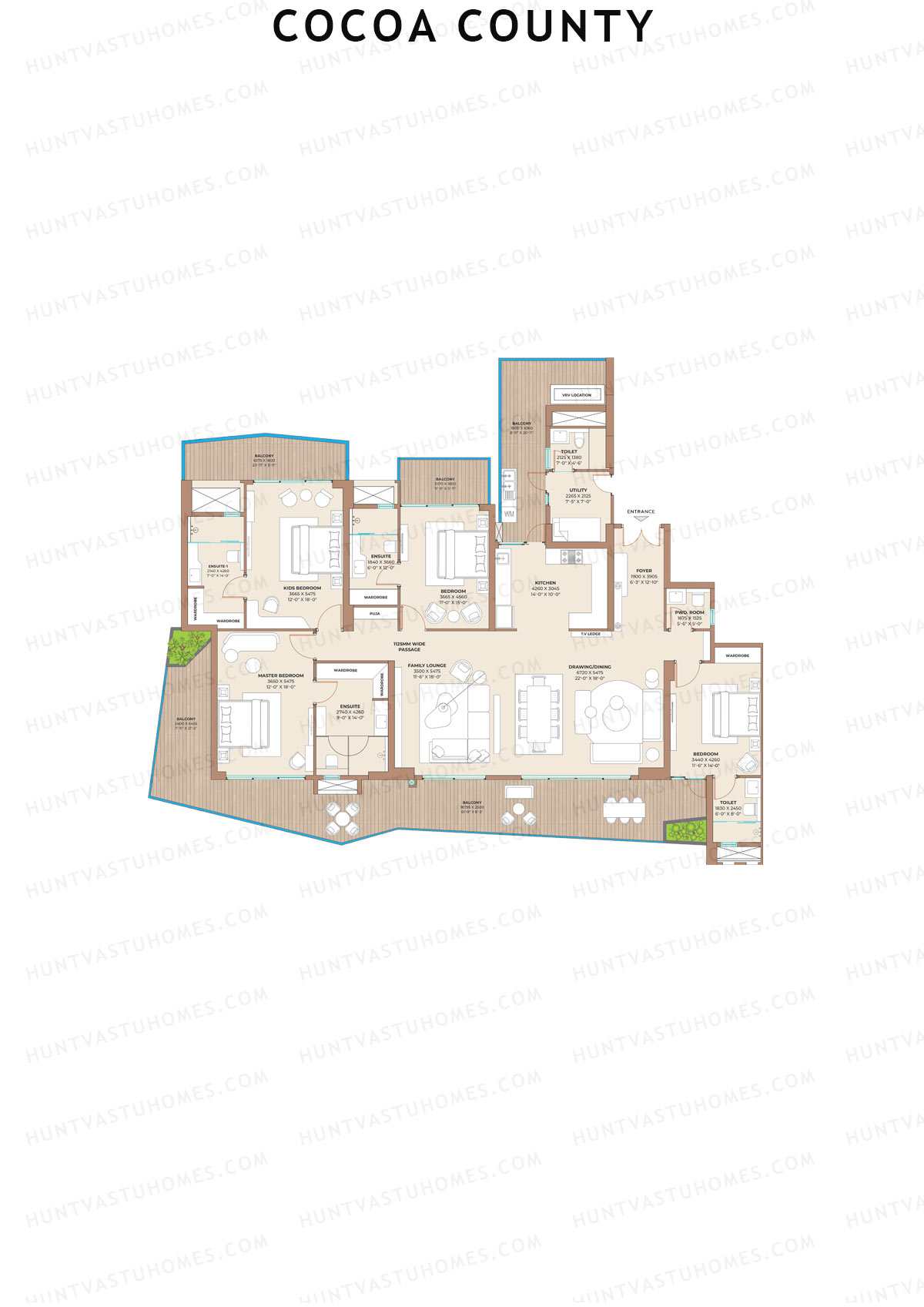 Cocoa County, Tower B1, Unit 1 (Type B), 4BHK, Super Area 3825   sq ft 
