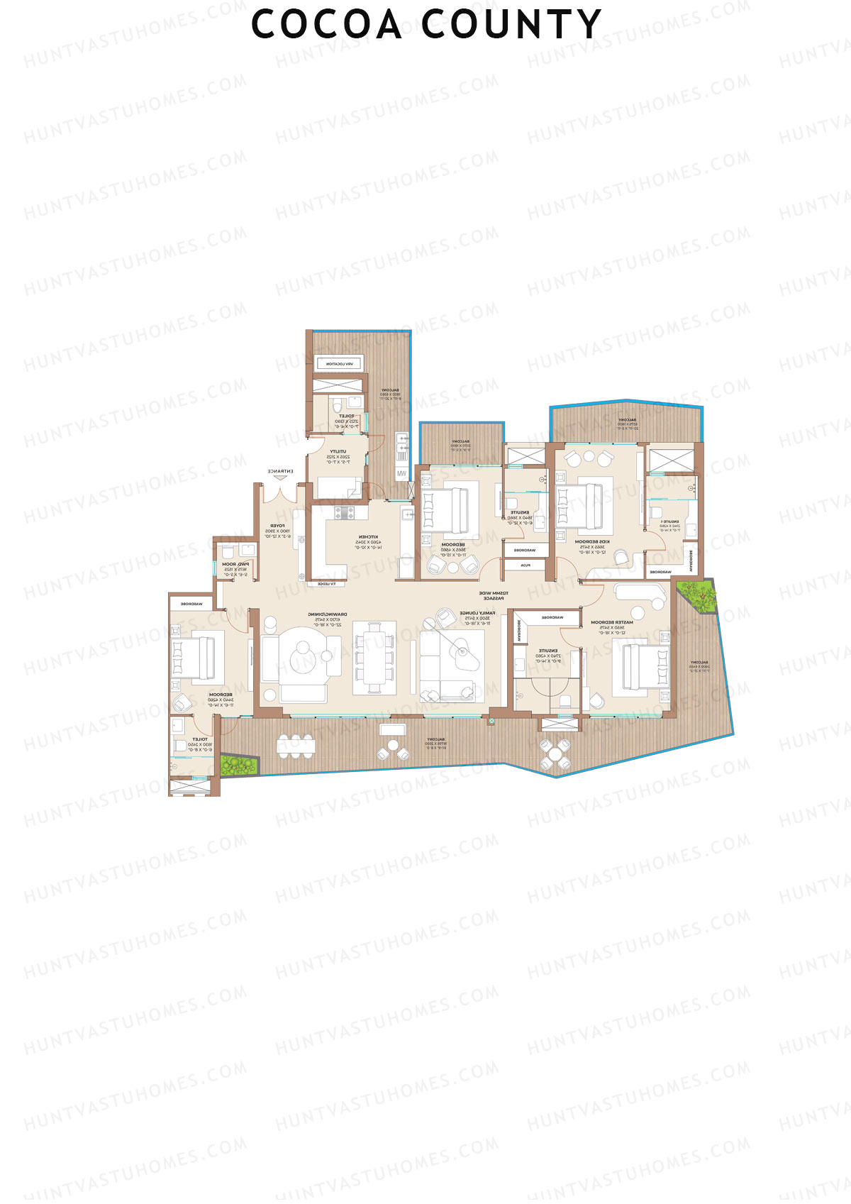 Cocoa County, Tower B1, Unit 2 (Type B), 4BHK, Super Area 3825   sq ft 