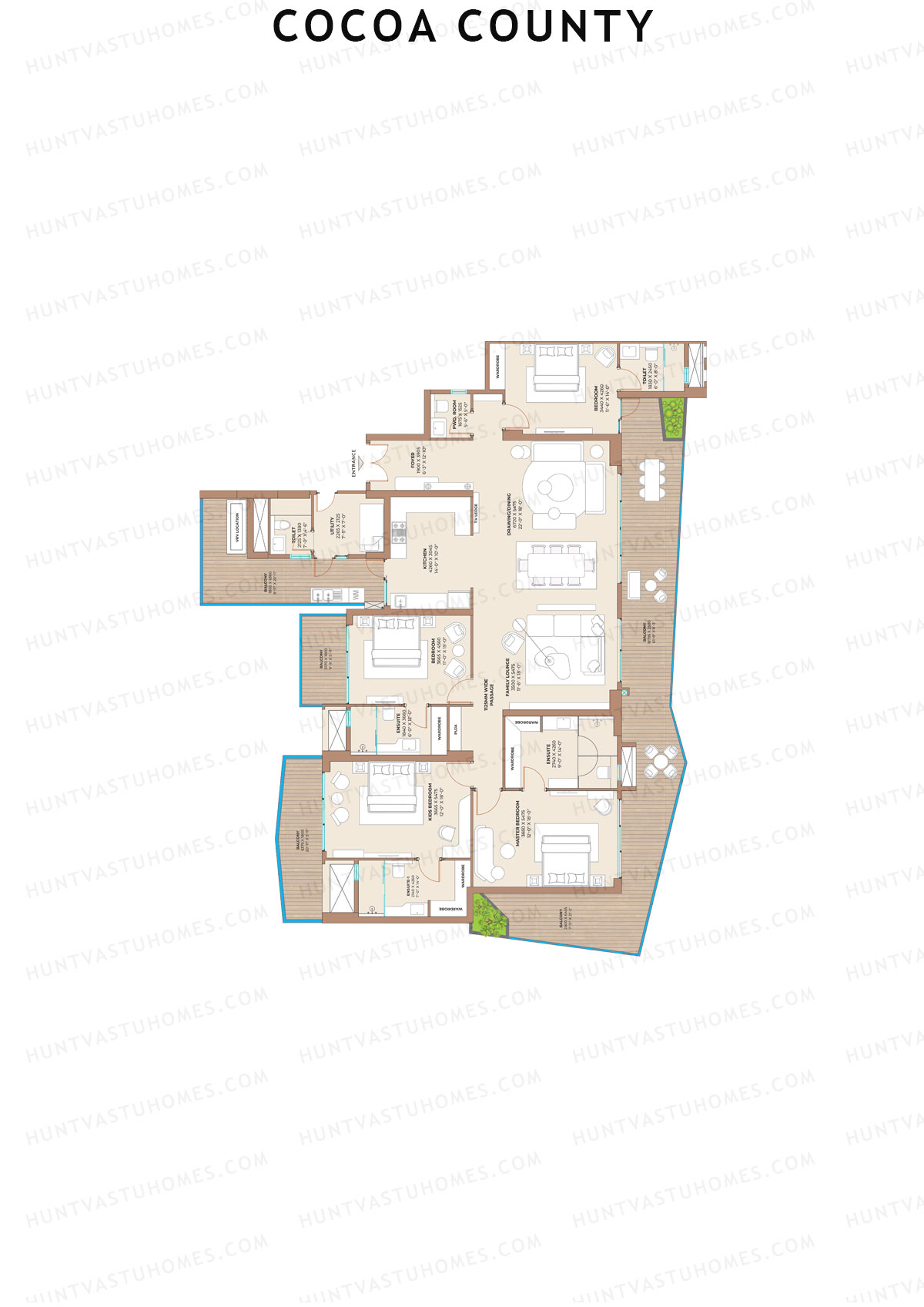 Cocoa County, Tower B2, Unit 1 (Type B), 4BHK, Super Area 3825   sq ft 