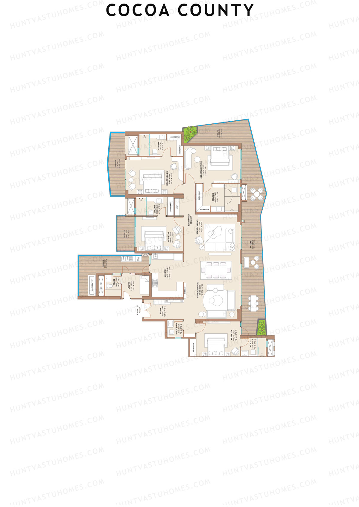Cocoa County, Tower B2, Unit 2 (Type B), 4BHK, Super Area 3825   sq ft 