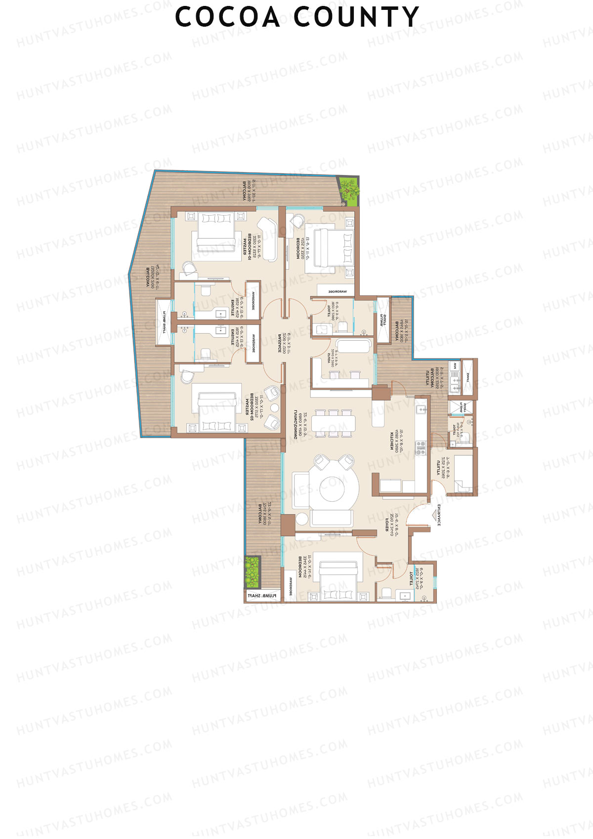 Cocoa County, Tower C1, Unit 3 (Type C), 4BHK, Super Area 2997   sq ft 