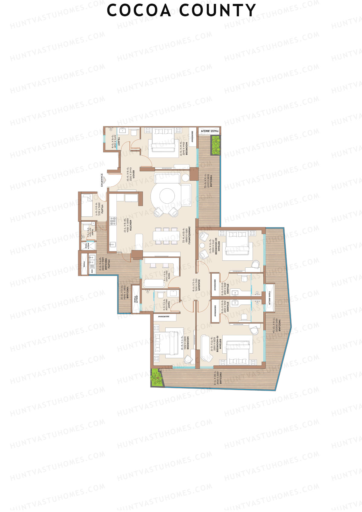 Cocoa County, Tower C2, Unit 1 (Type C), 4BHK, Super Area 2997   sq ft 