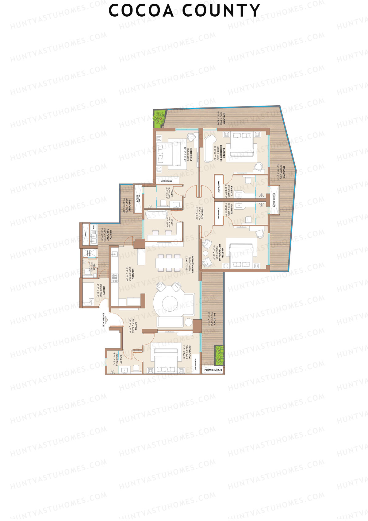 Cocoa County, Tower C3, Unit 4 (Type C), 4BHK, Super Area 2997   sq ft 