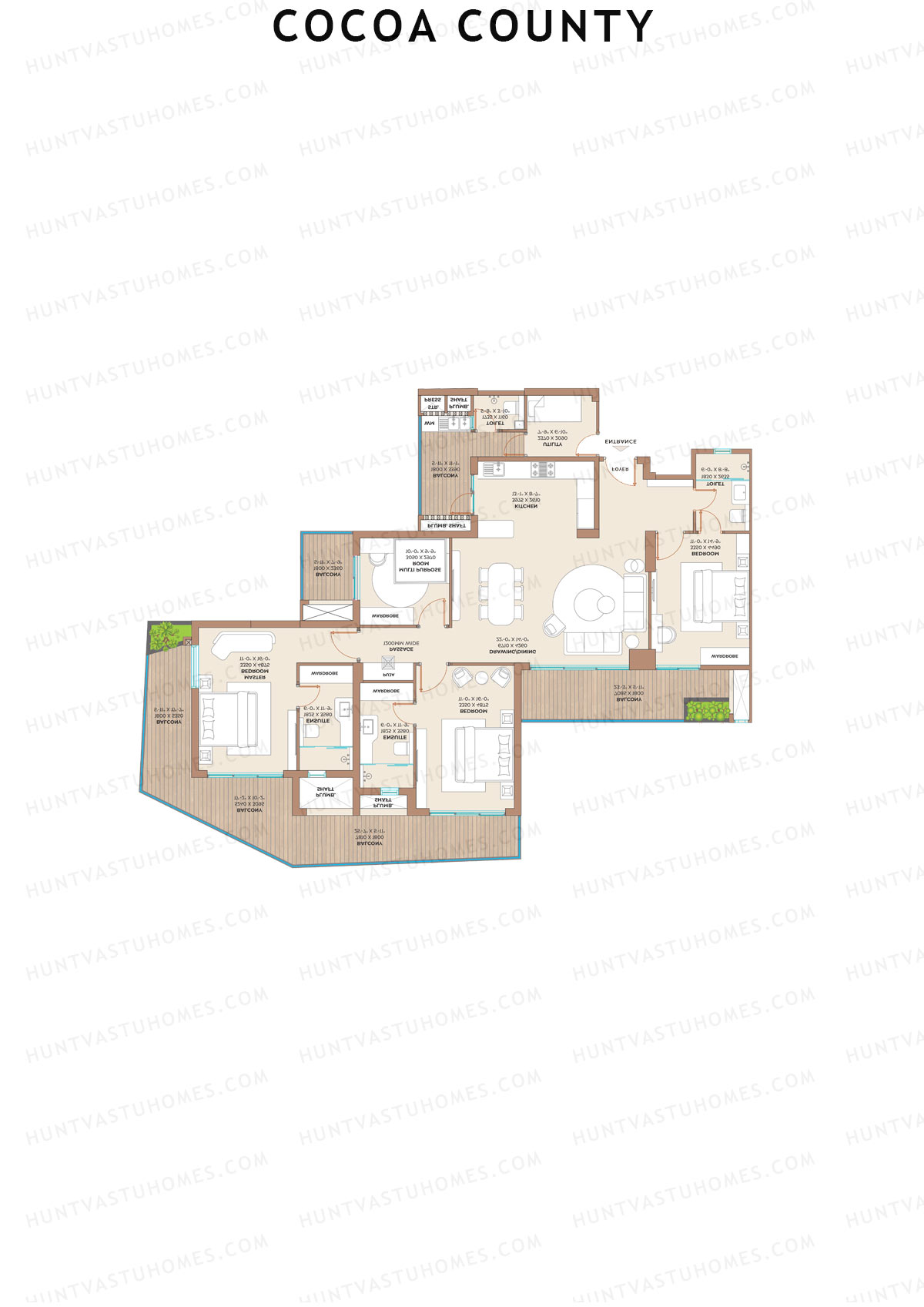 Cocoa County, Tower D1, Unit 3 (Type D), 3BHK, Super Area 2592   sq ft 