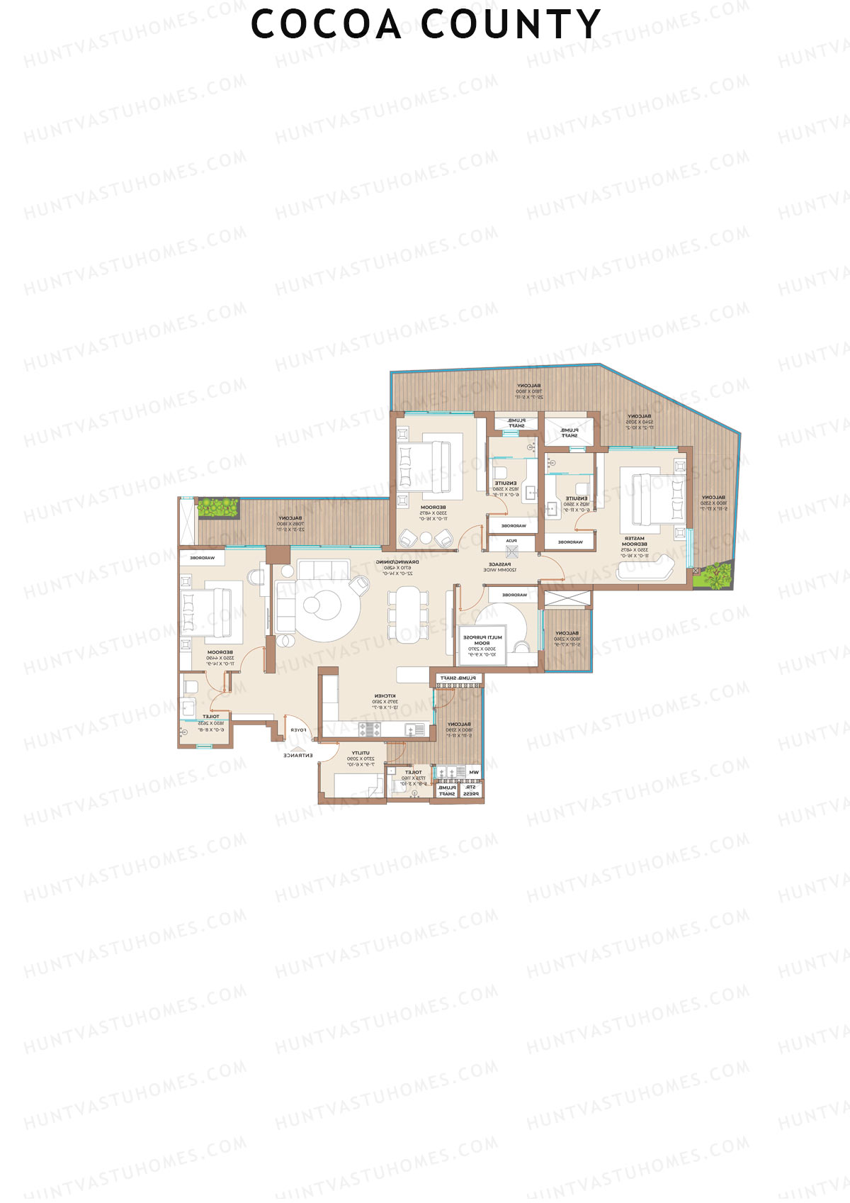 Cocoa County, Tower D2, Unit 1 (Type D), 3BHK, Super Area 2592   sq ft 