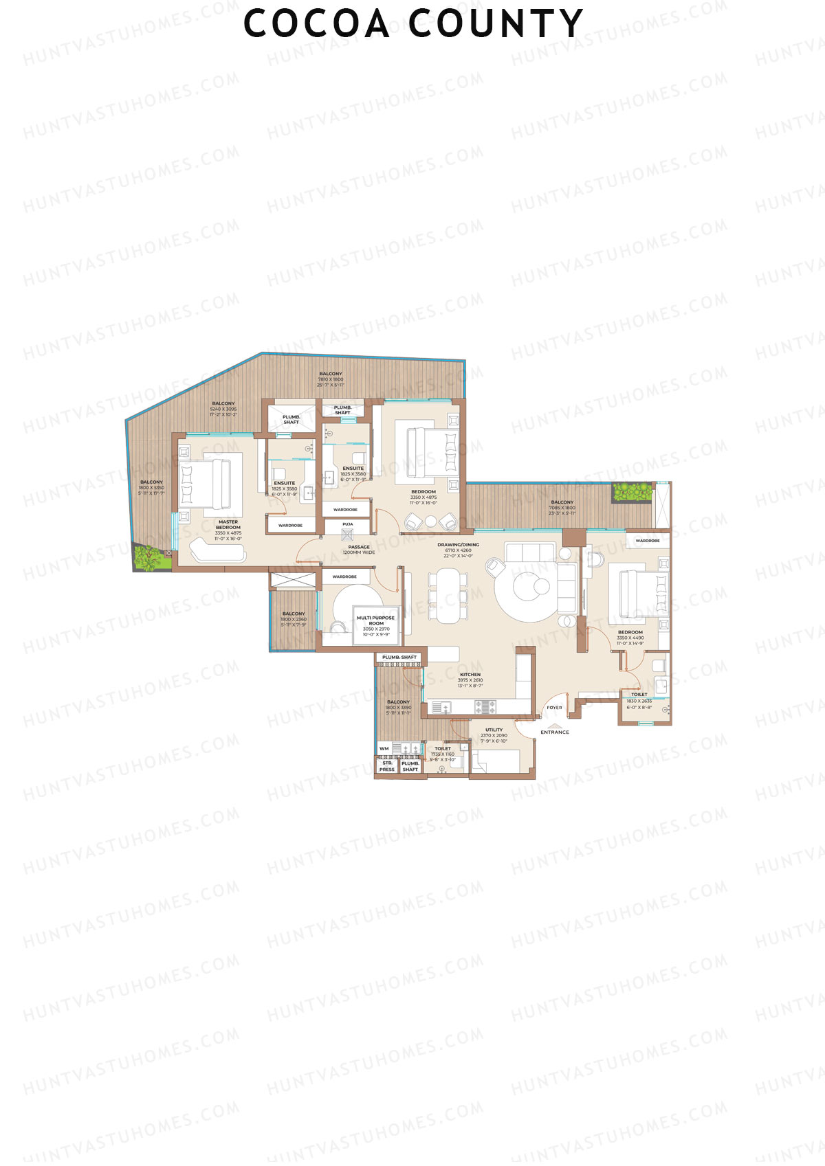 Cocoa County, Tower D2, Unit 4 (Type D), 3BHK, Super Area 2592   sq ft 