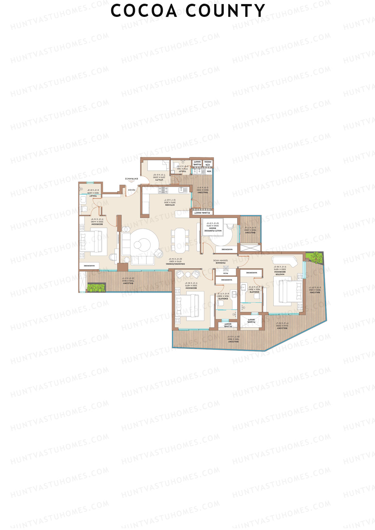 Cocoa County, Tower D3, Unit 2 (Type D), 3BHK, Super Area 2592   sq ft 
