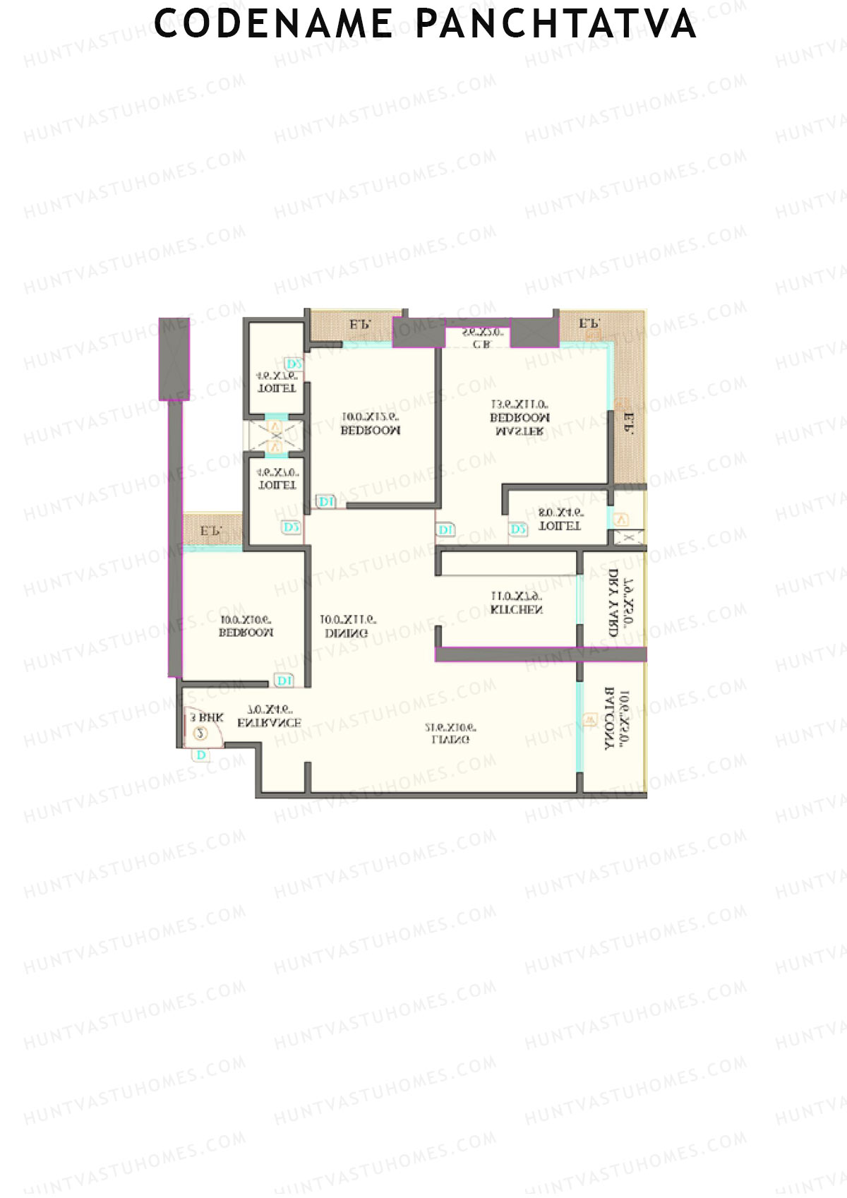 Codename Panchtatva, Panchtatva, Unit 1, 3BHK, Carpet Area 1166   sq ft 