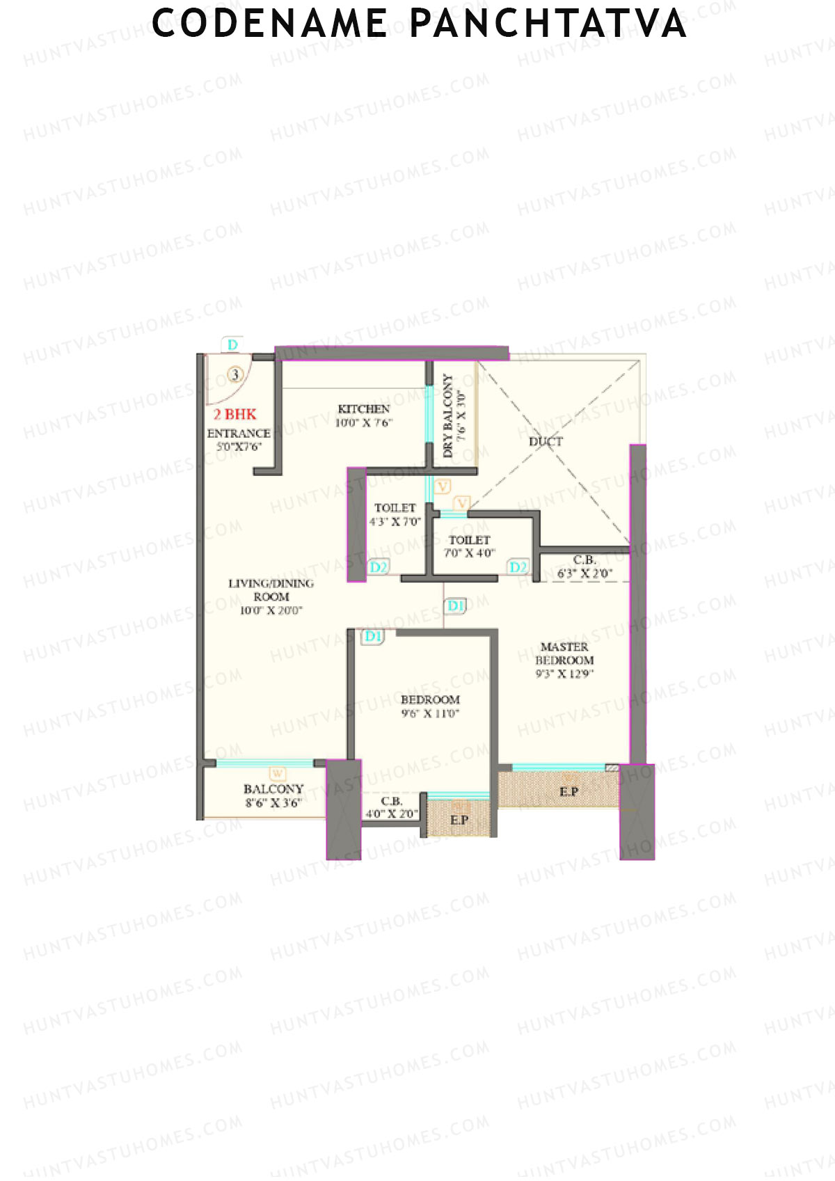 Codename Panchtatva, Panchtatva, Unit 3, 2BHK, Carpet Area 749   sq ft 