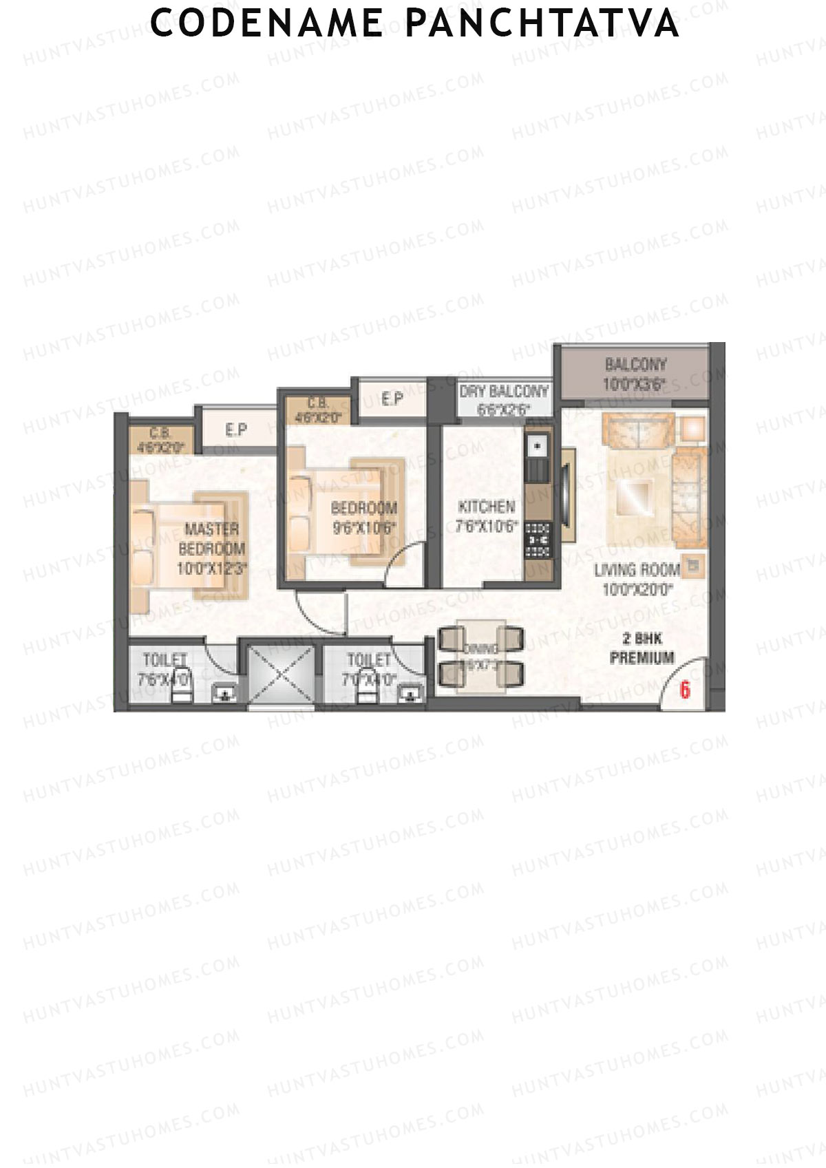 Codename Panchtatva, Panchtatva, Unit 6, 2BHK, Carpet Area 748   sq ft 