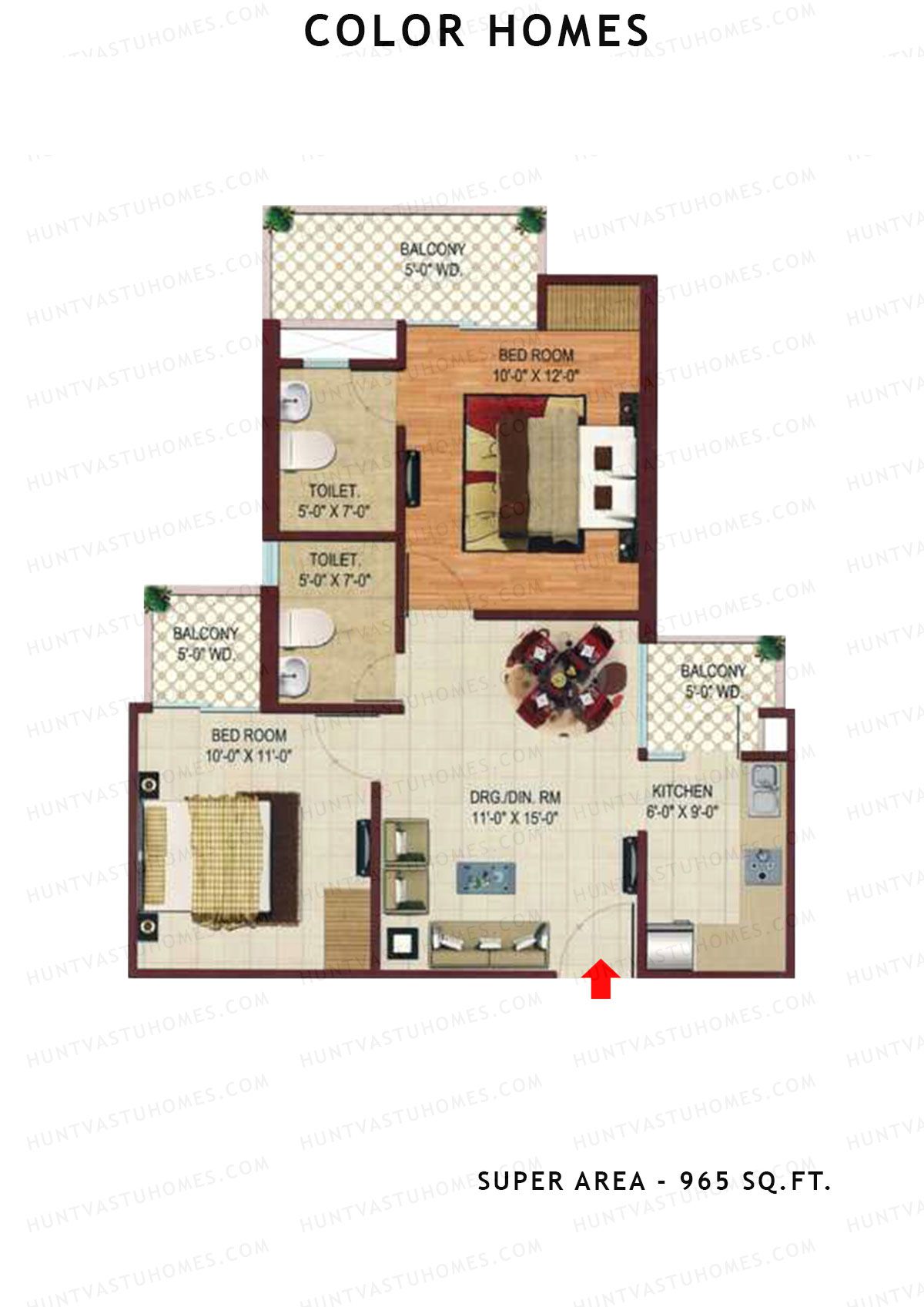 Color Homes Tower A Unit 1 (Type B) Floor Plan