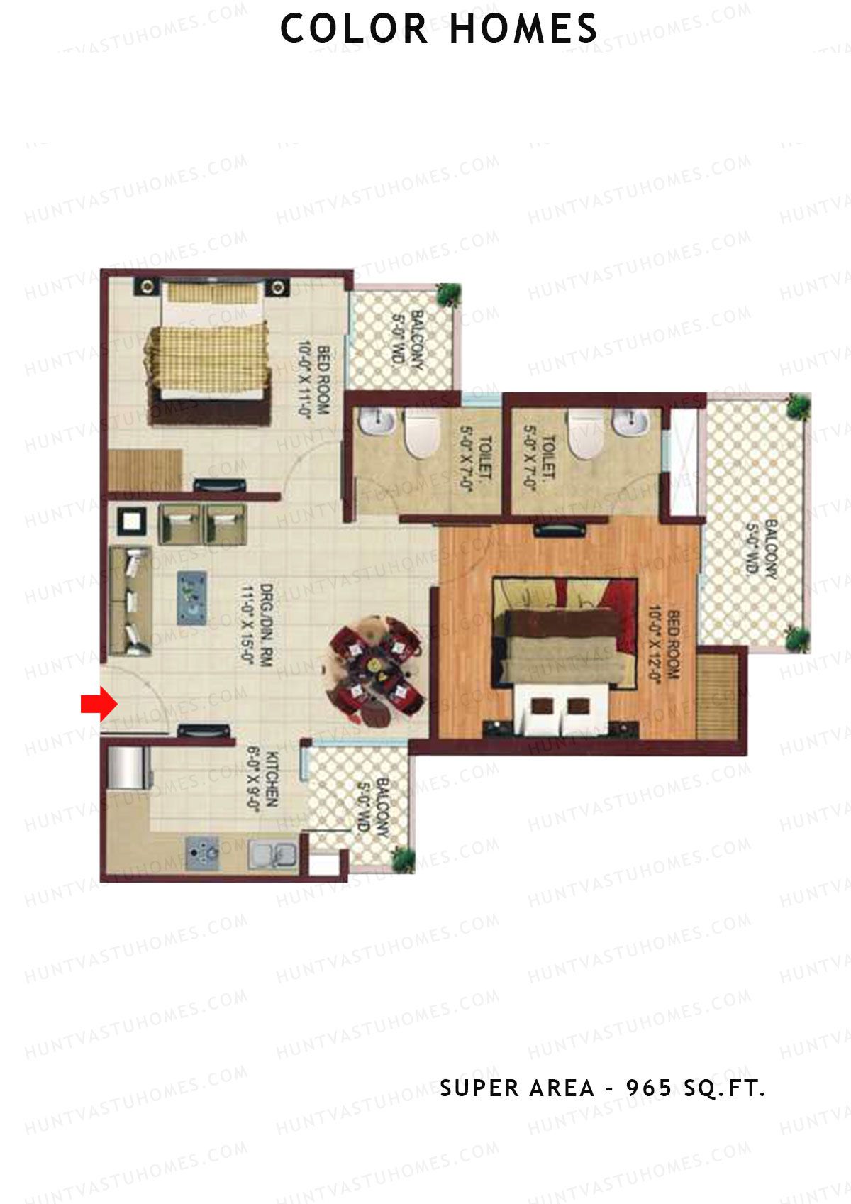 Color Homes Tower A Unit 3, 4 (Type B) Floor Plan