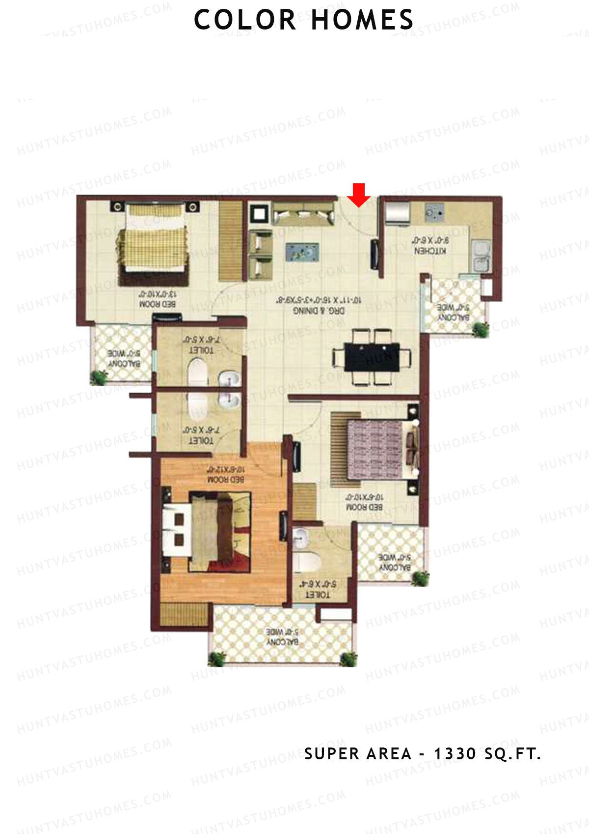 Color Homes Tower B Unit 1, 2 (Type D) Floor Plan