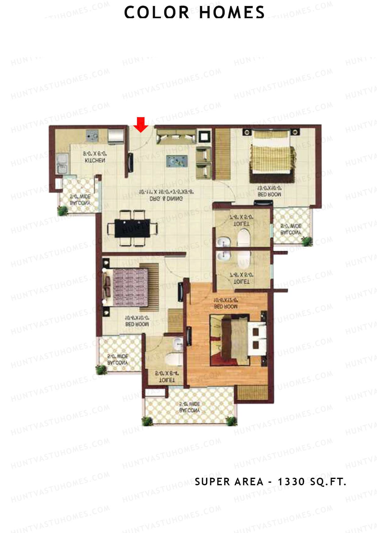 Color Homes Tower B Unit 3 (Type D) Floor Plan