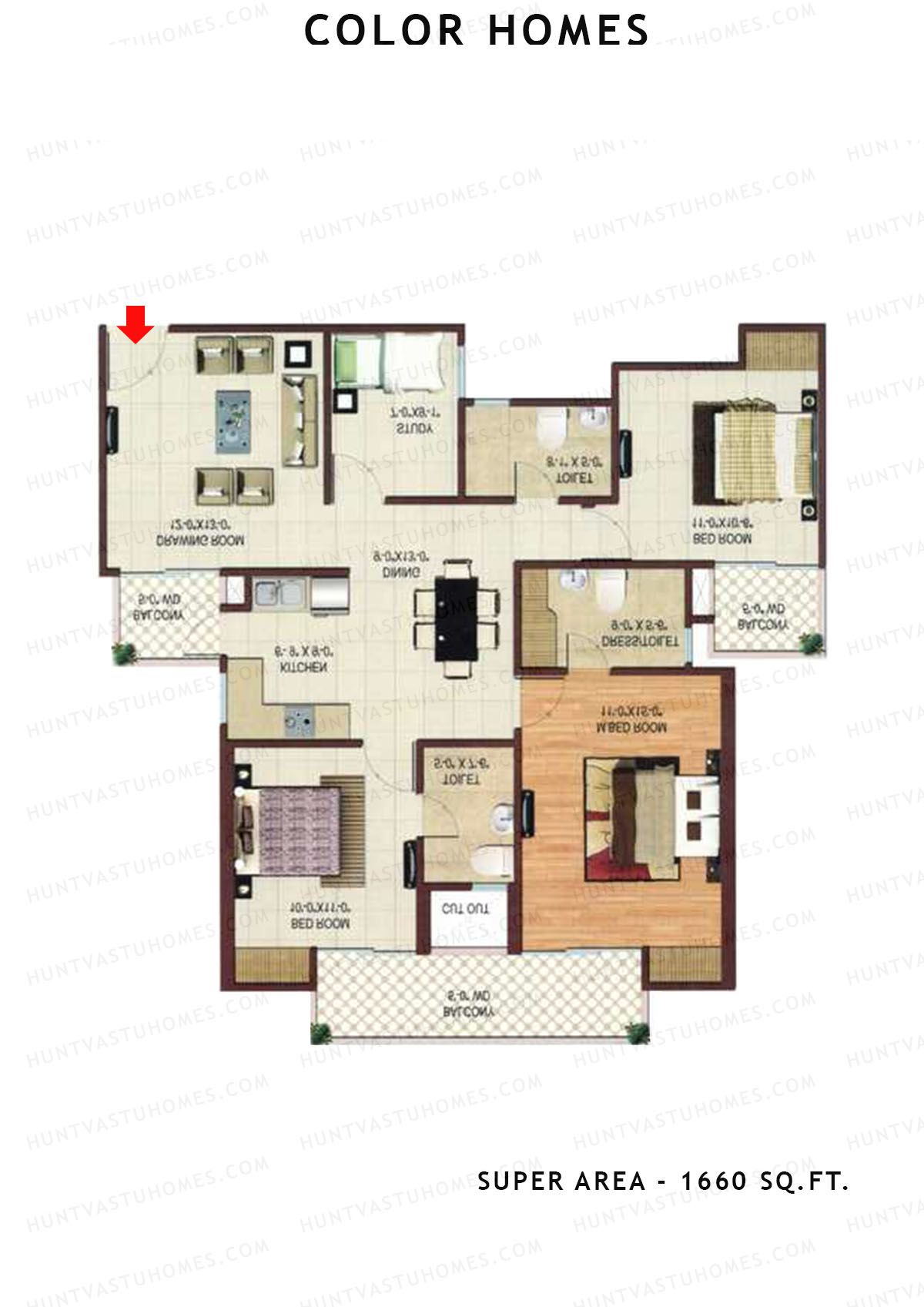 Color Homes Tower D Unit 4 (Type F) Floor Plan