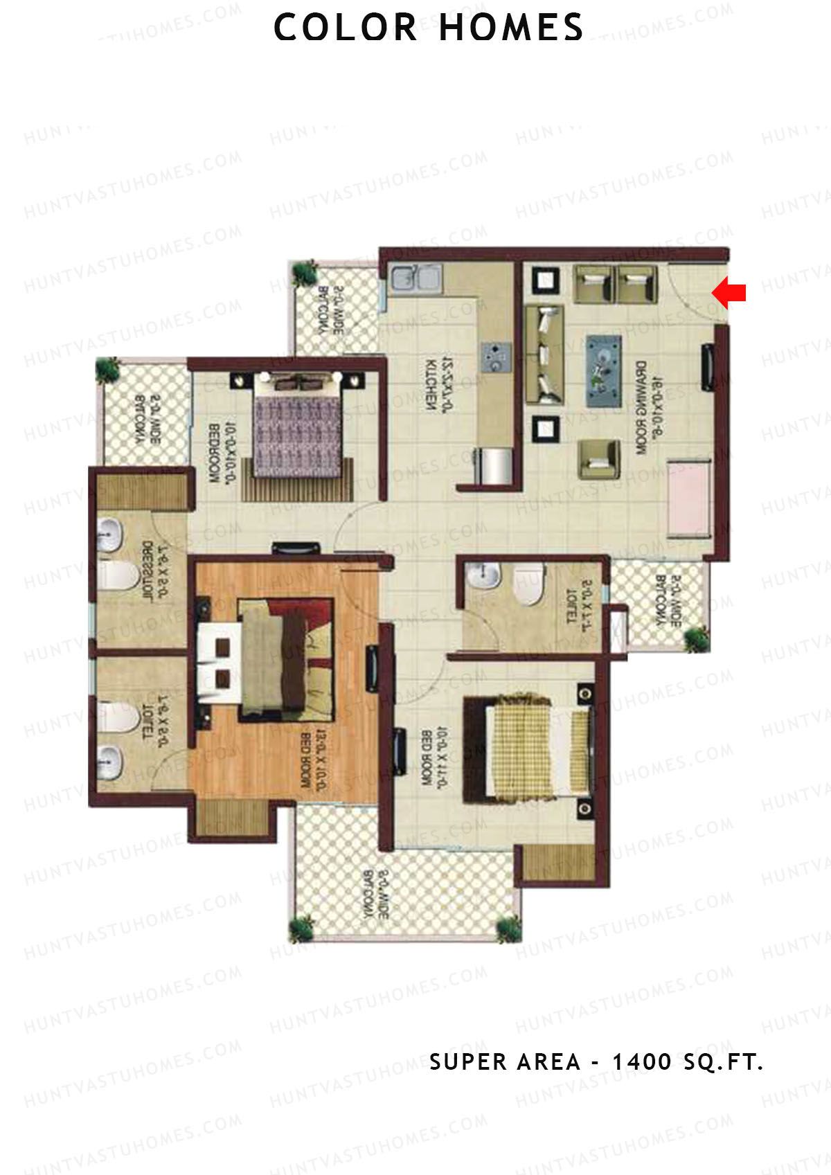 Color Homes Tower E Unit 1 (Type E) Floor Plan